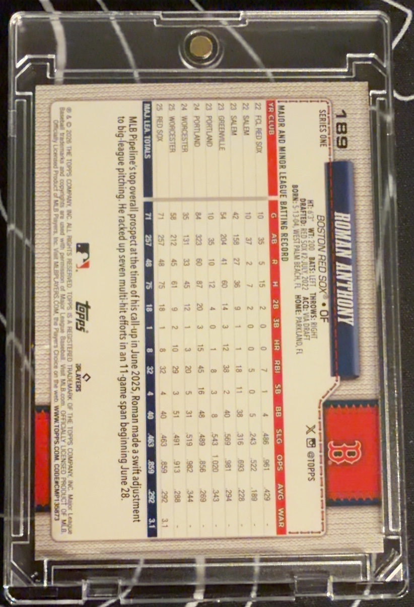Roman Anthony 2026 Topps Series 1 back