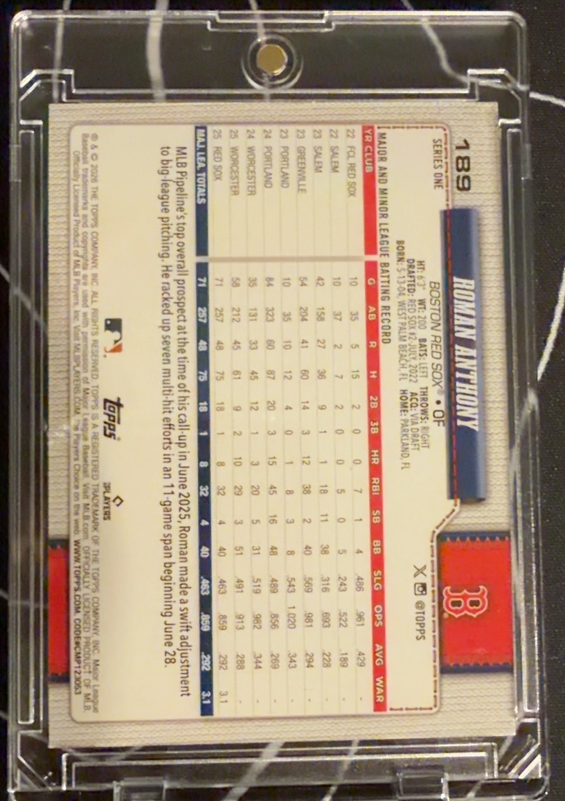 Roman Anthony 2026 Topps Series 1 back
