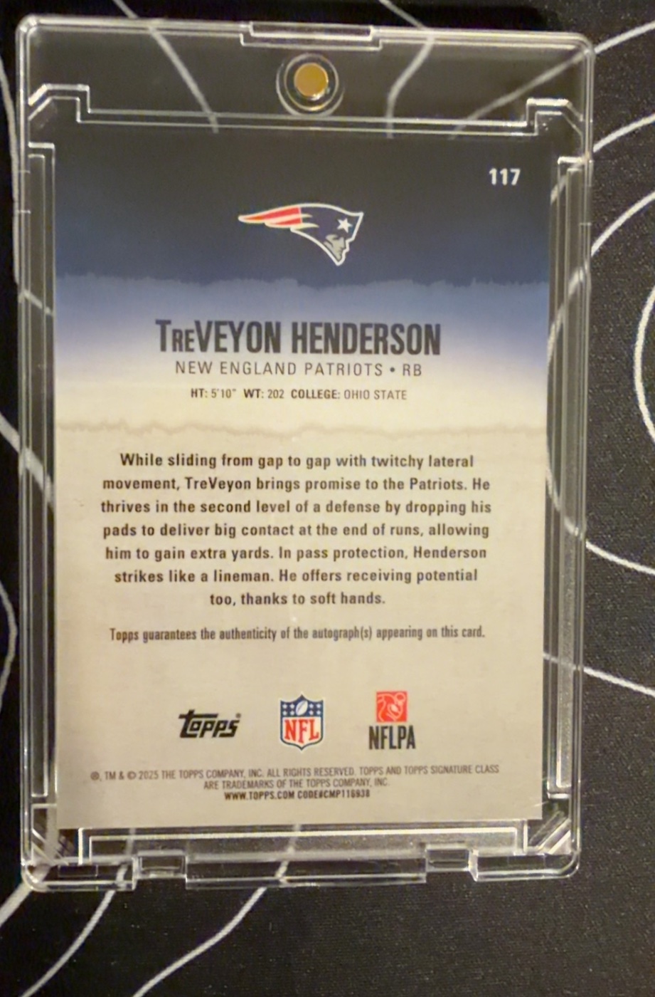 TreVeyon Henderson 2025 Topps Signature Class back