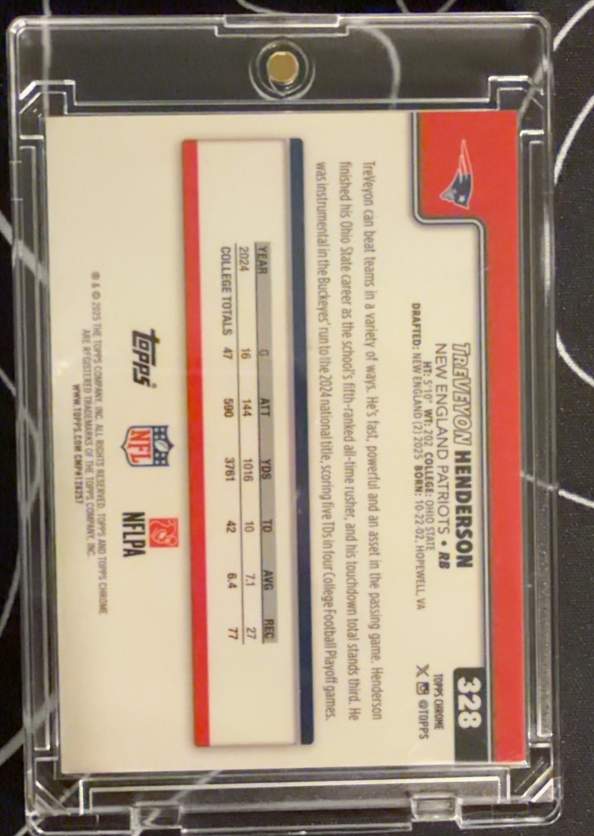 TreVeyon Henderson 2025 Topps Chrome back