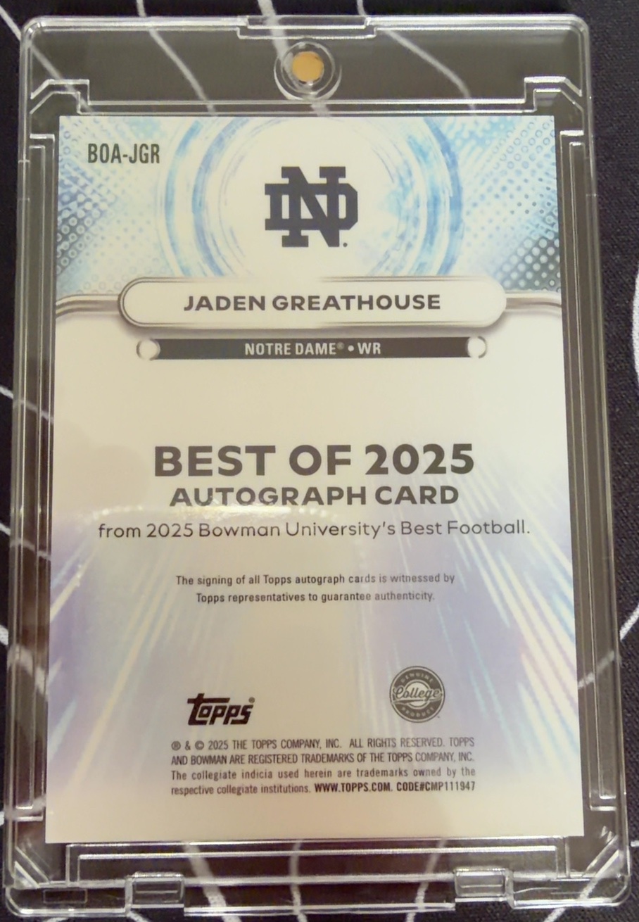 Jaden Greathouse 2025 Bowman U Best back