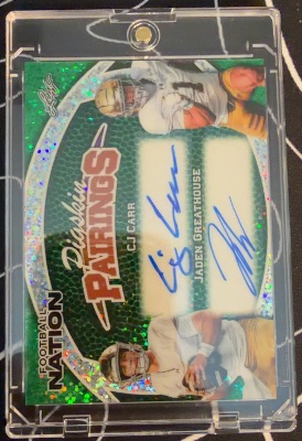 CJ Carr & Jaden Greathouse 2025 Leaf Football Nation Pigskin Pairings Green /1