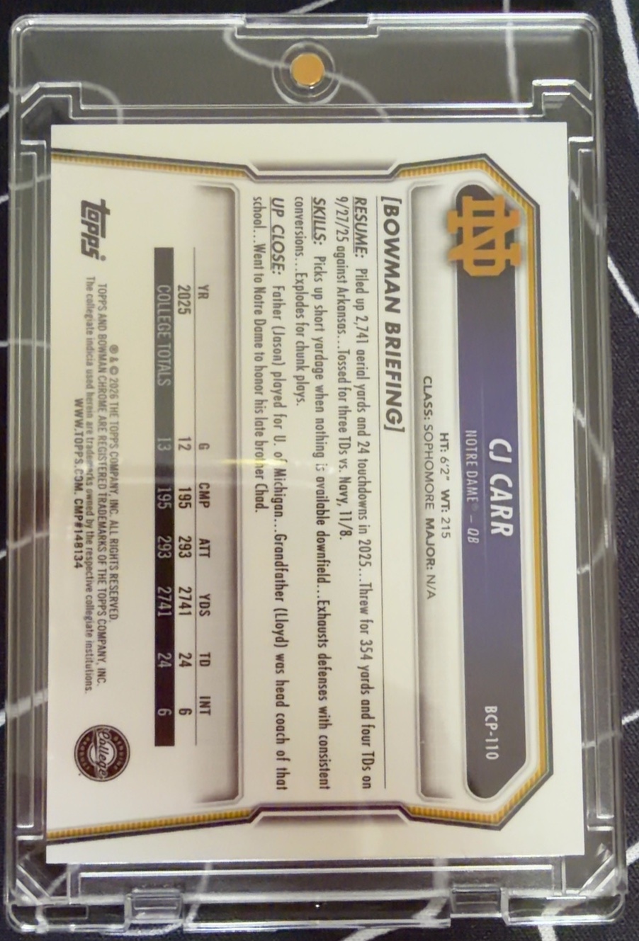 CJ Carr 2024 Bowman Chrome U back