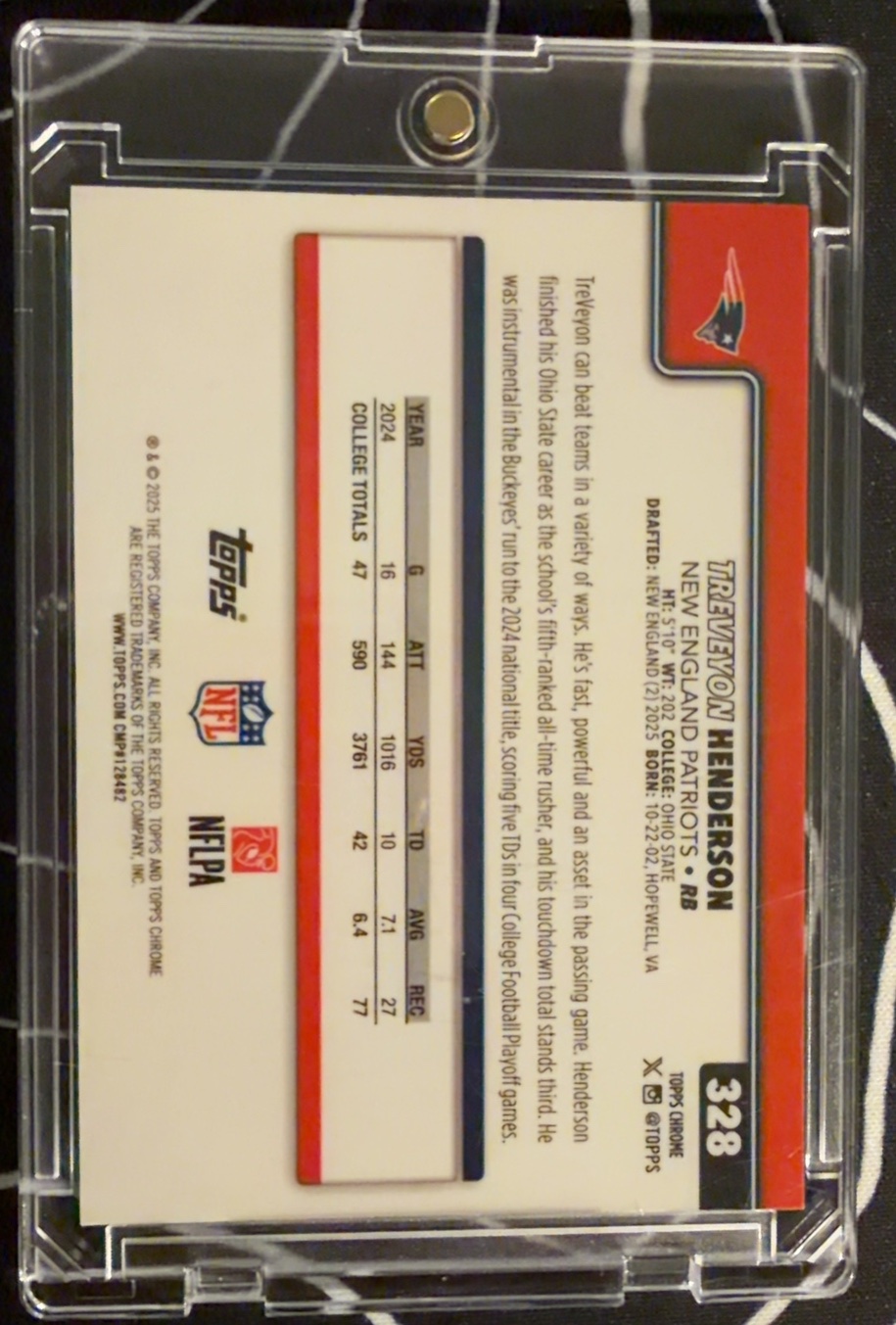 TreVeyon Henderson 2025 Topps Chrome back