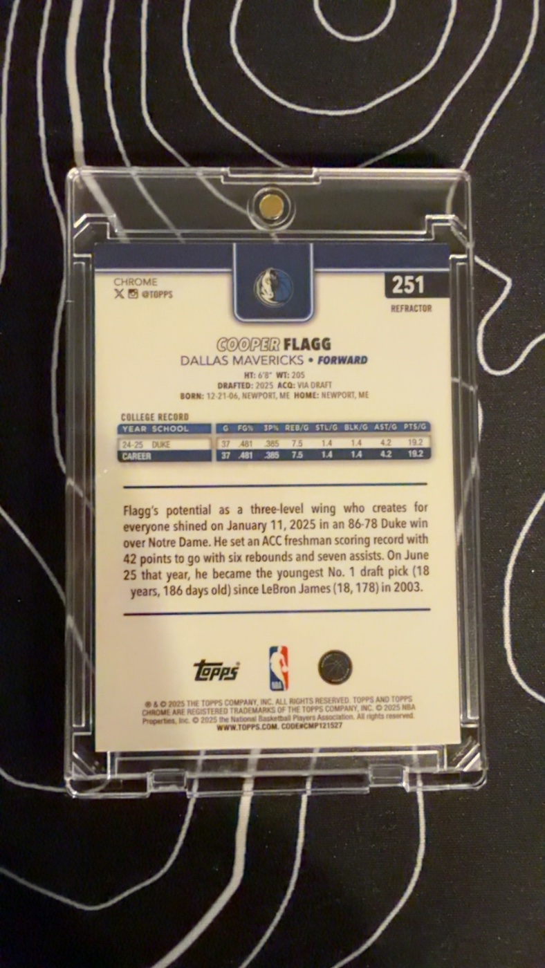 Cooper Flagg 2025 Topps Chrome back