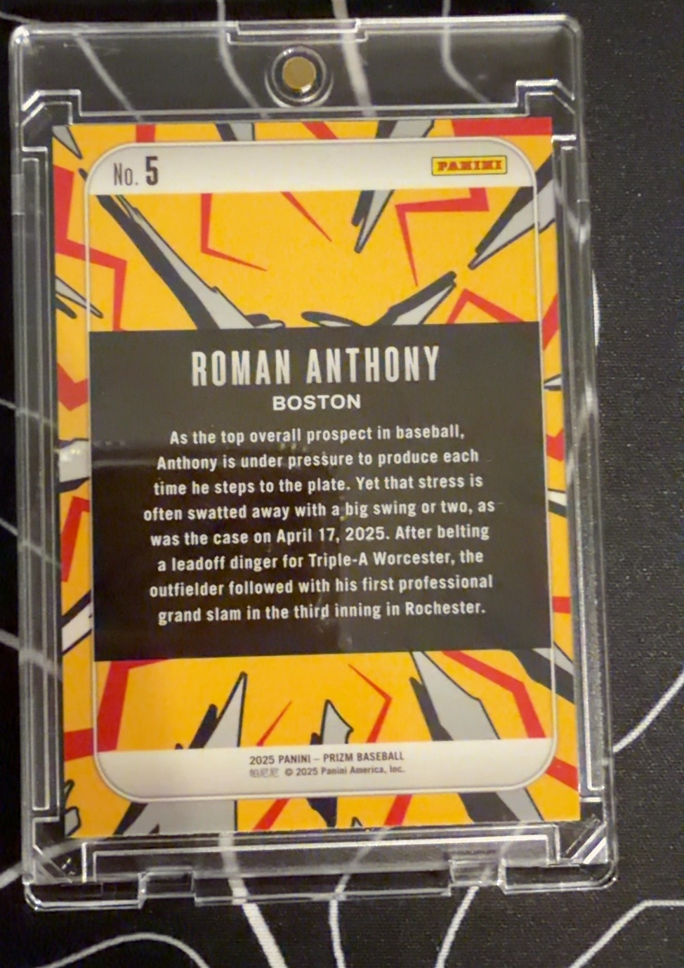 Roman Anthony 2025 Panini Prizm back