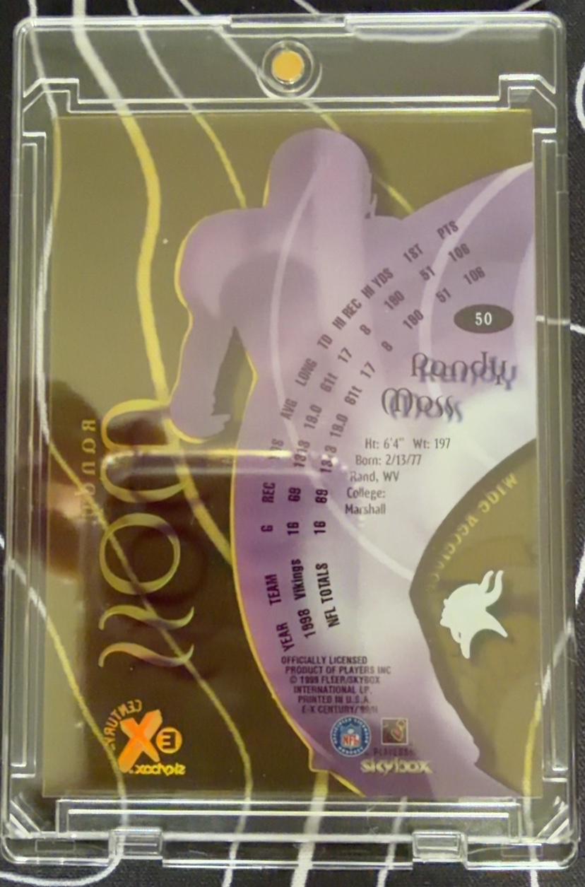 Randy Moss 1999 SkyBox E-X Century back