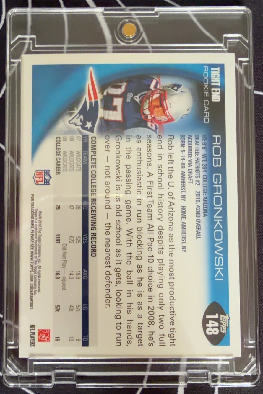 Rob Gronkowski 2010 Topps back