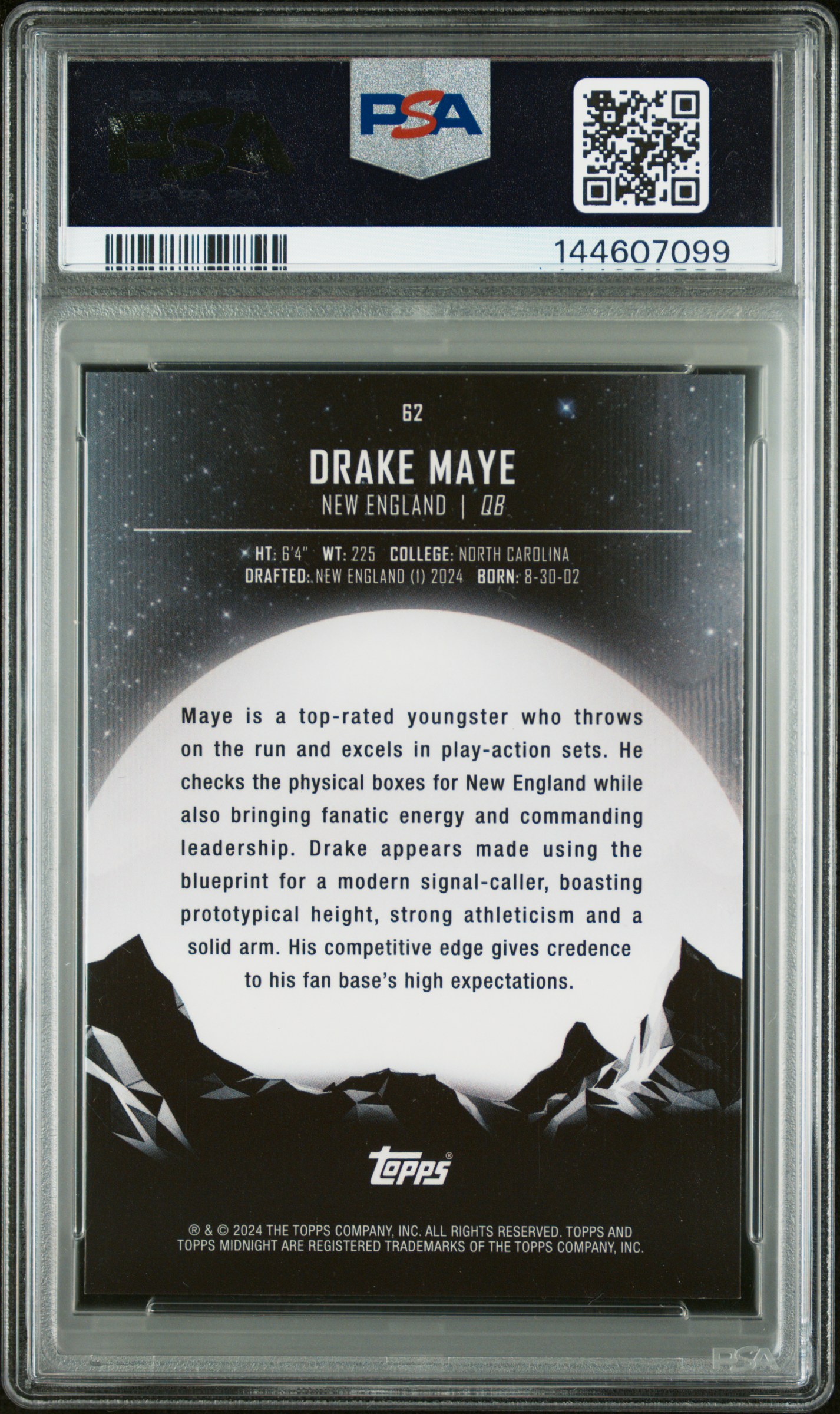 Drake Maye 2024 Topps Midnight back