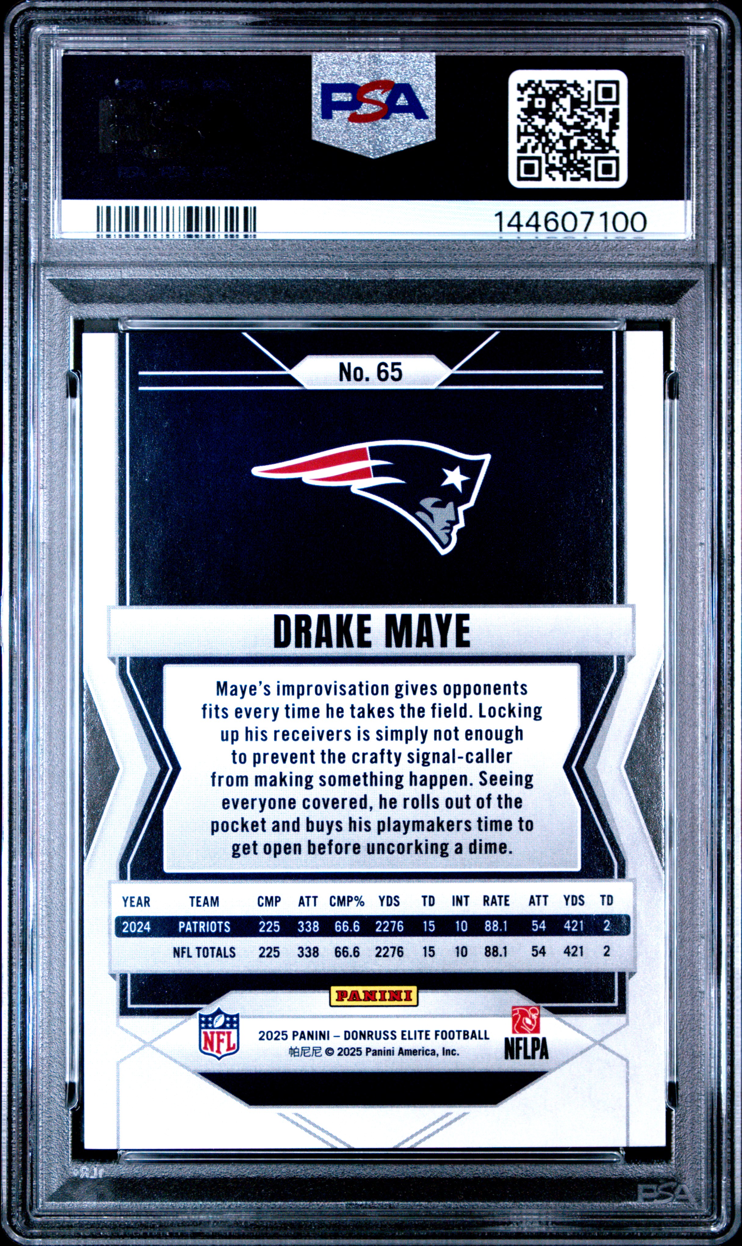 Drake Maye 2025 Panini Donruss Elite back