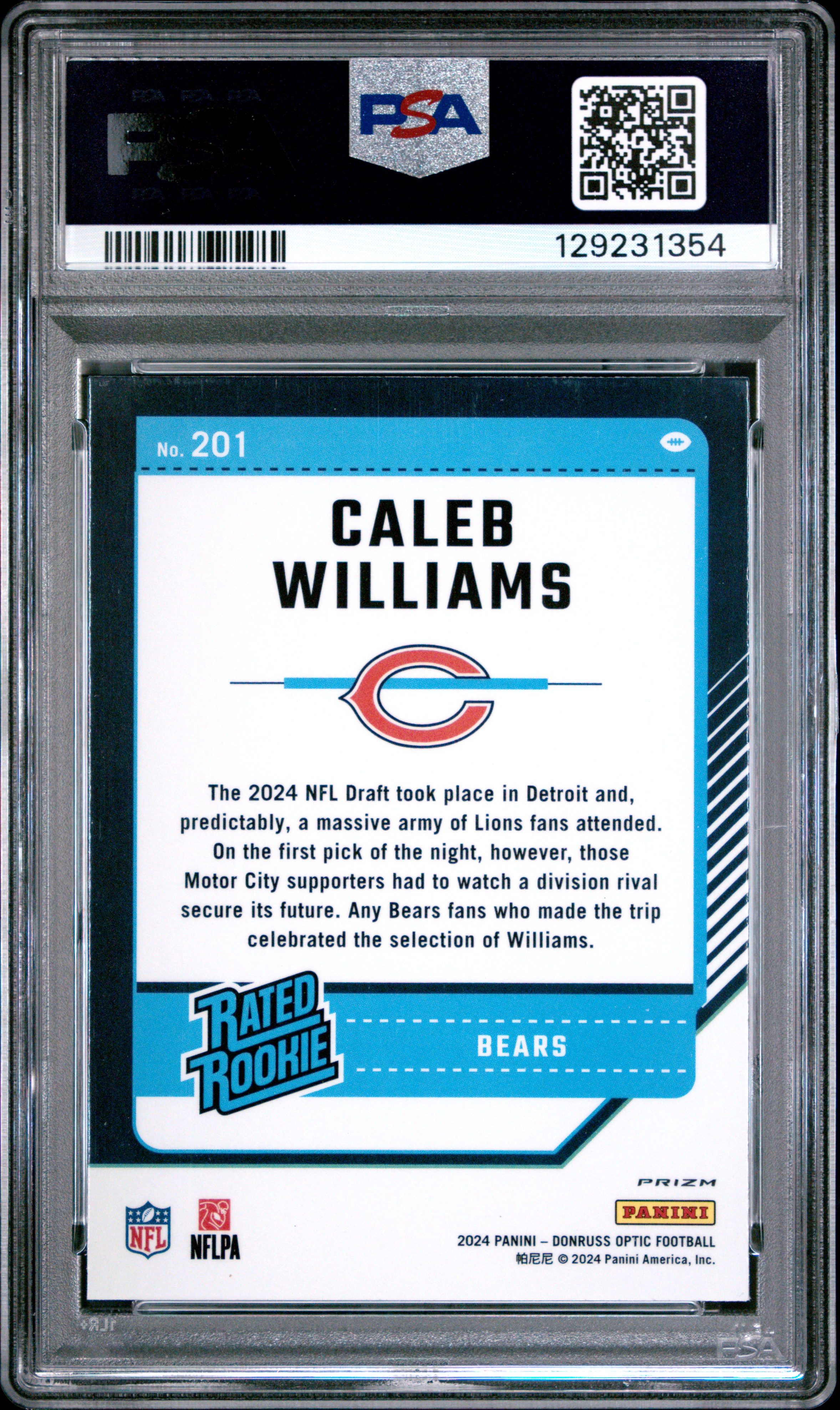 Caleb Williams 2024 Panini Donruss Optic back