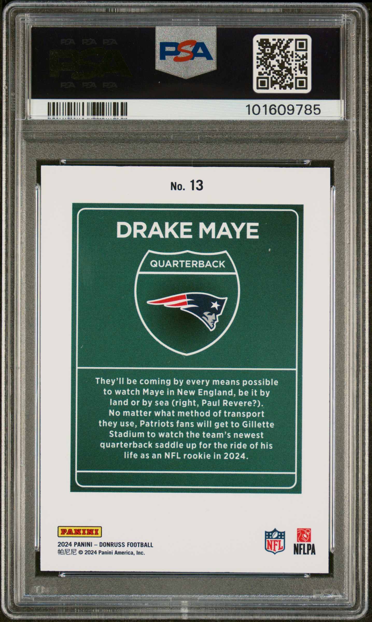 Drake Maye 2024 Panini Donruss back