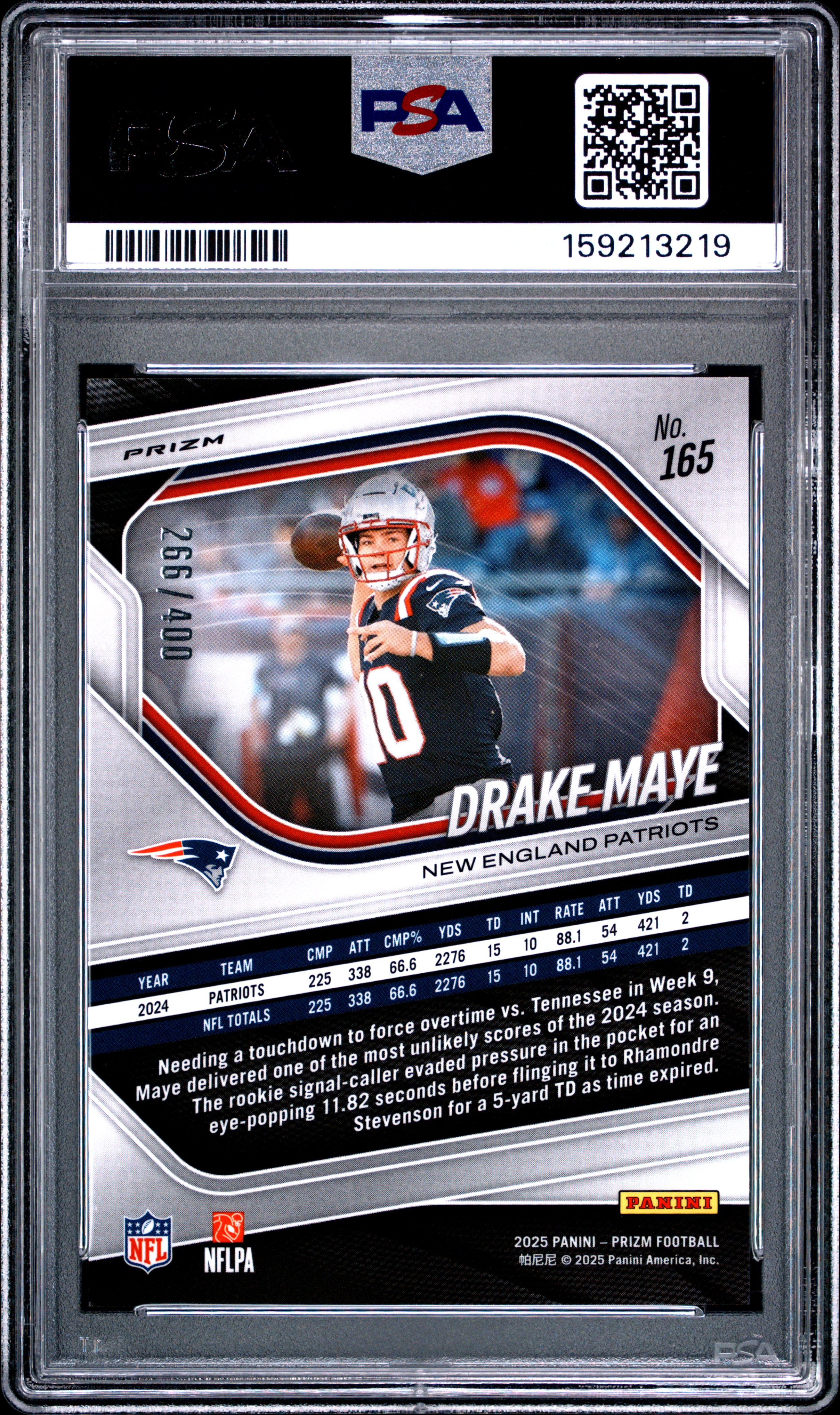 Drake Maye 2025 Panini Prizm back