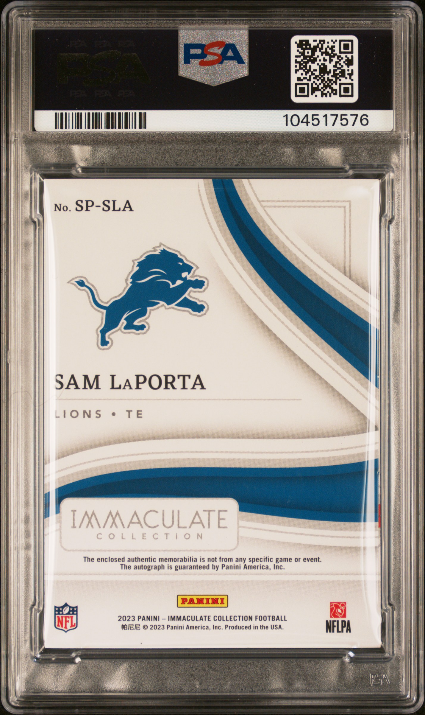 Sam LaPorta 2023 Panini Immaculate Collection back