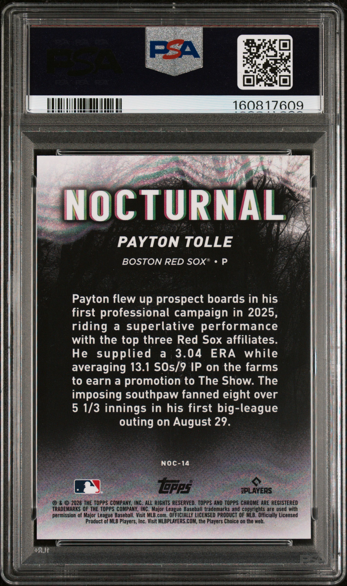 Payton Tolle 2026 Topps Chrome Black back