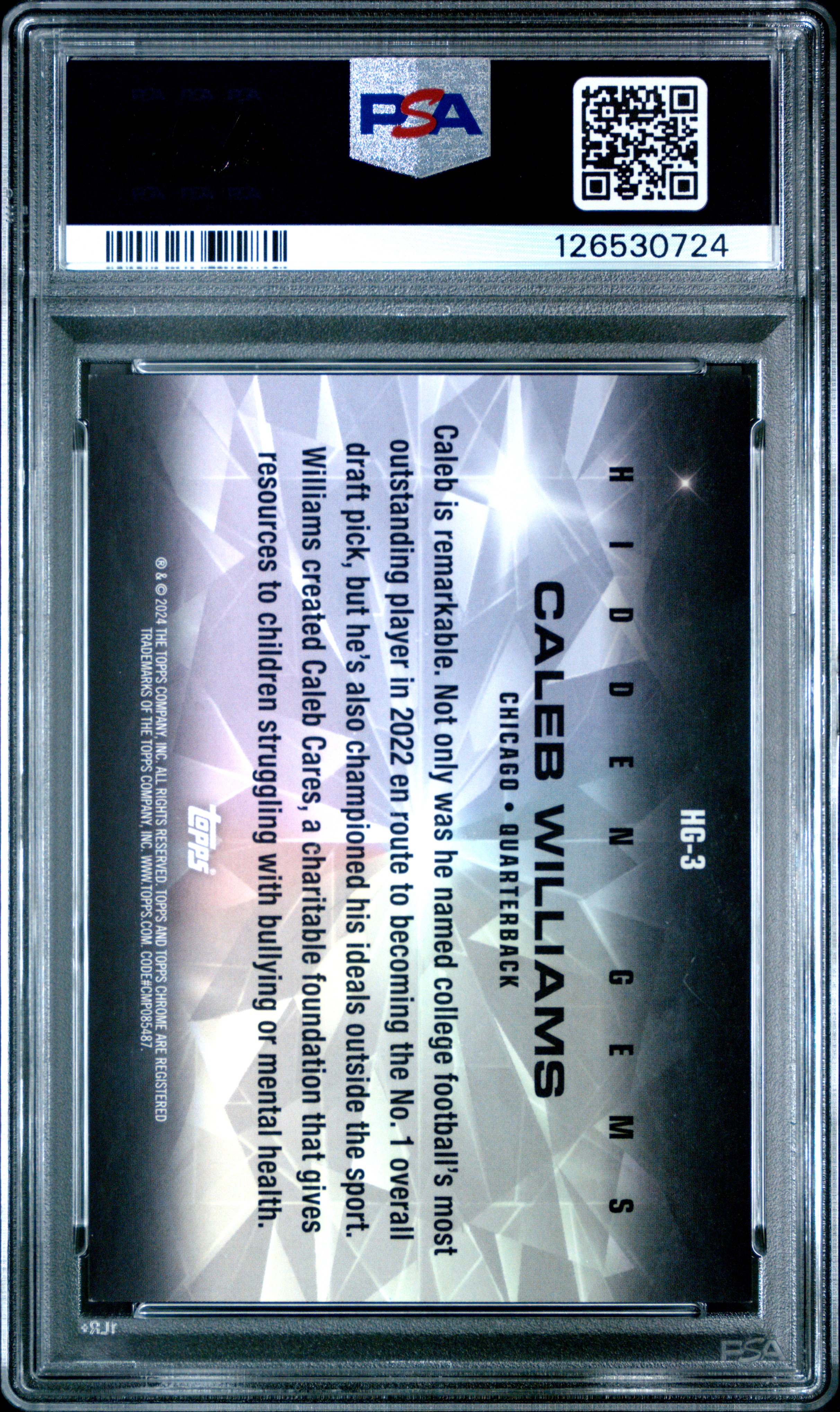 Caleb Williams 2024 Topps Chrome Hidden Gems back