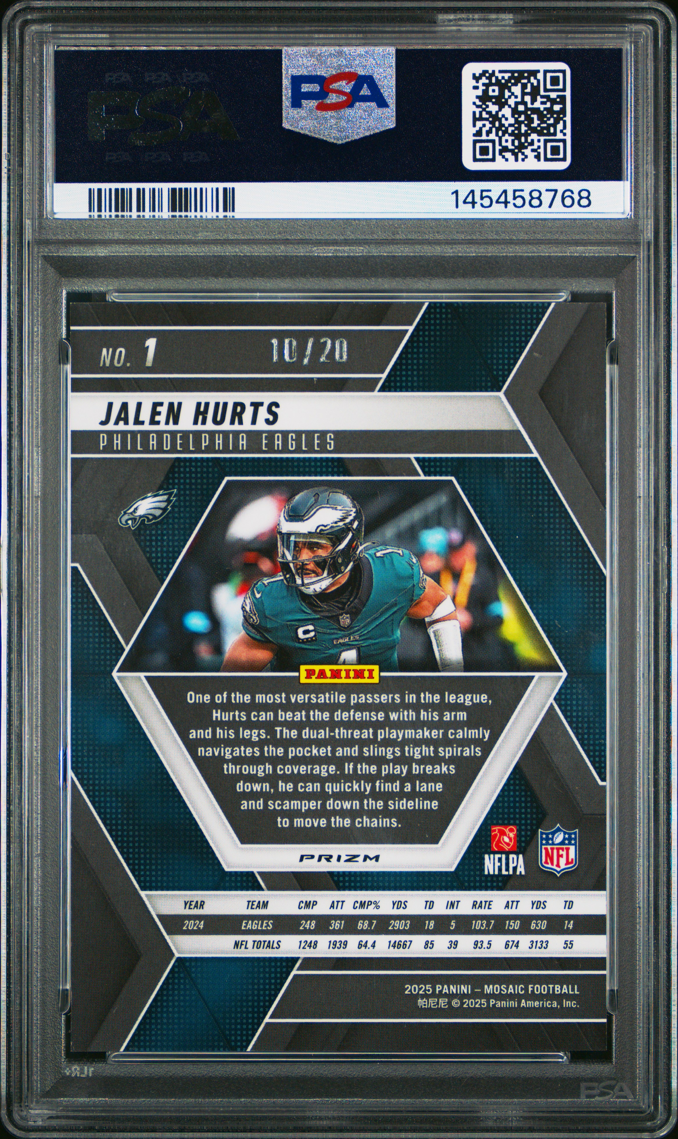 Jalen Hurts 2025 Panini Mosaic back