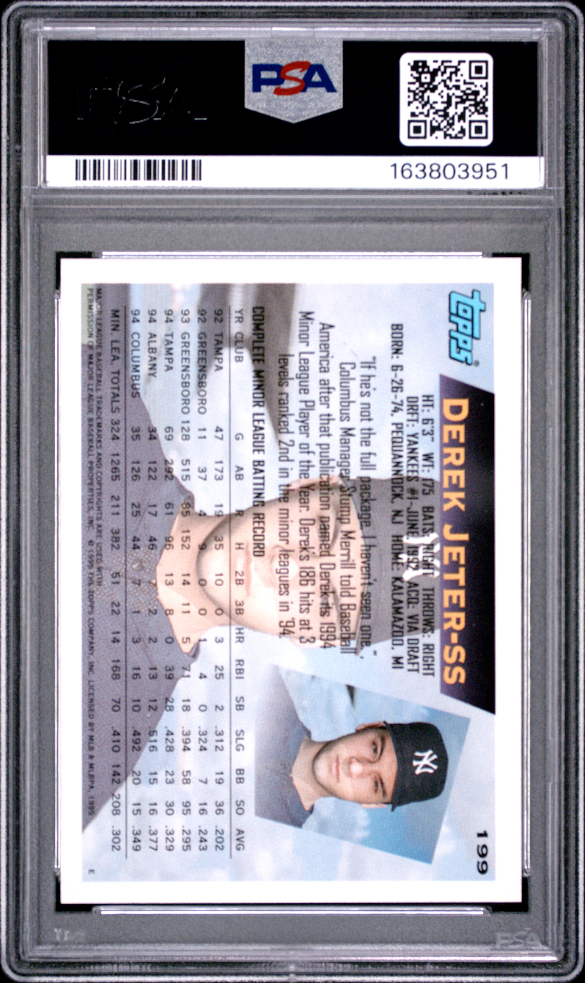 Derek Jeter 1995 Topps back