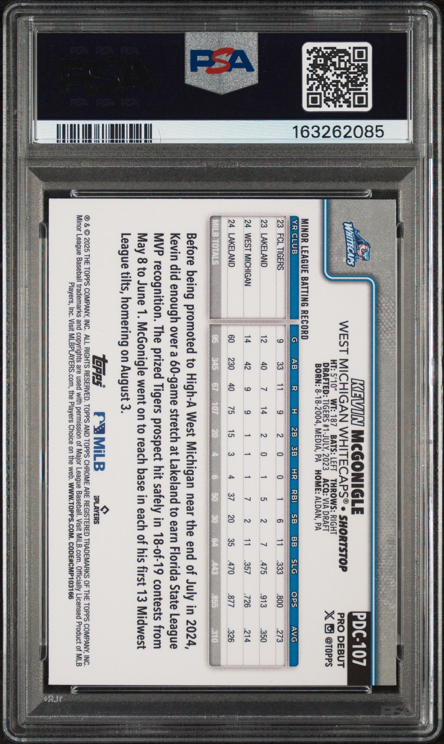 Kevin McGonigle 2025 Topps Pro Debut Chrome back