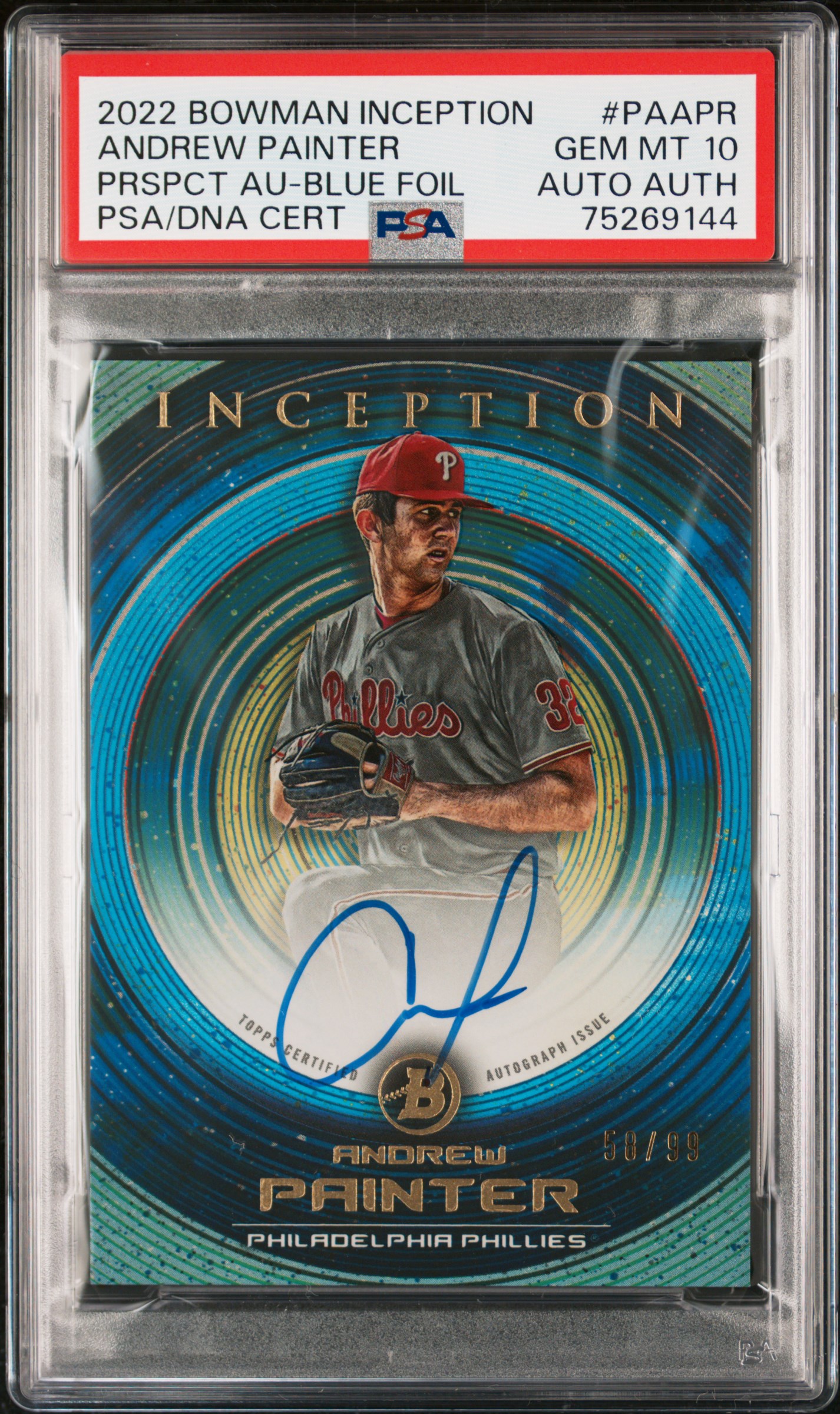 Andrew Painter 2022 Bowman Inception Prospect Autographs front
