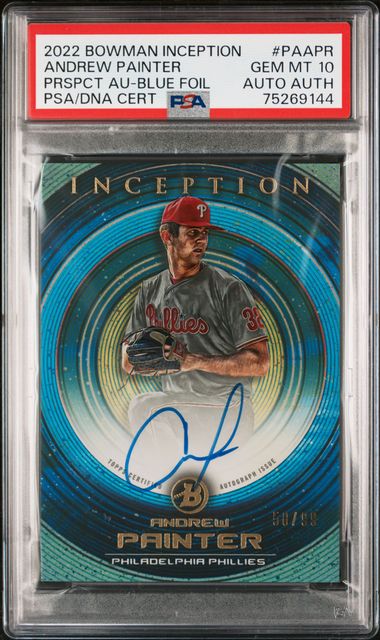 Andrew Painter 2022 Bowman Inception Prospect Autographs Prspct Au-Blue Foil