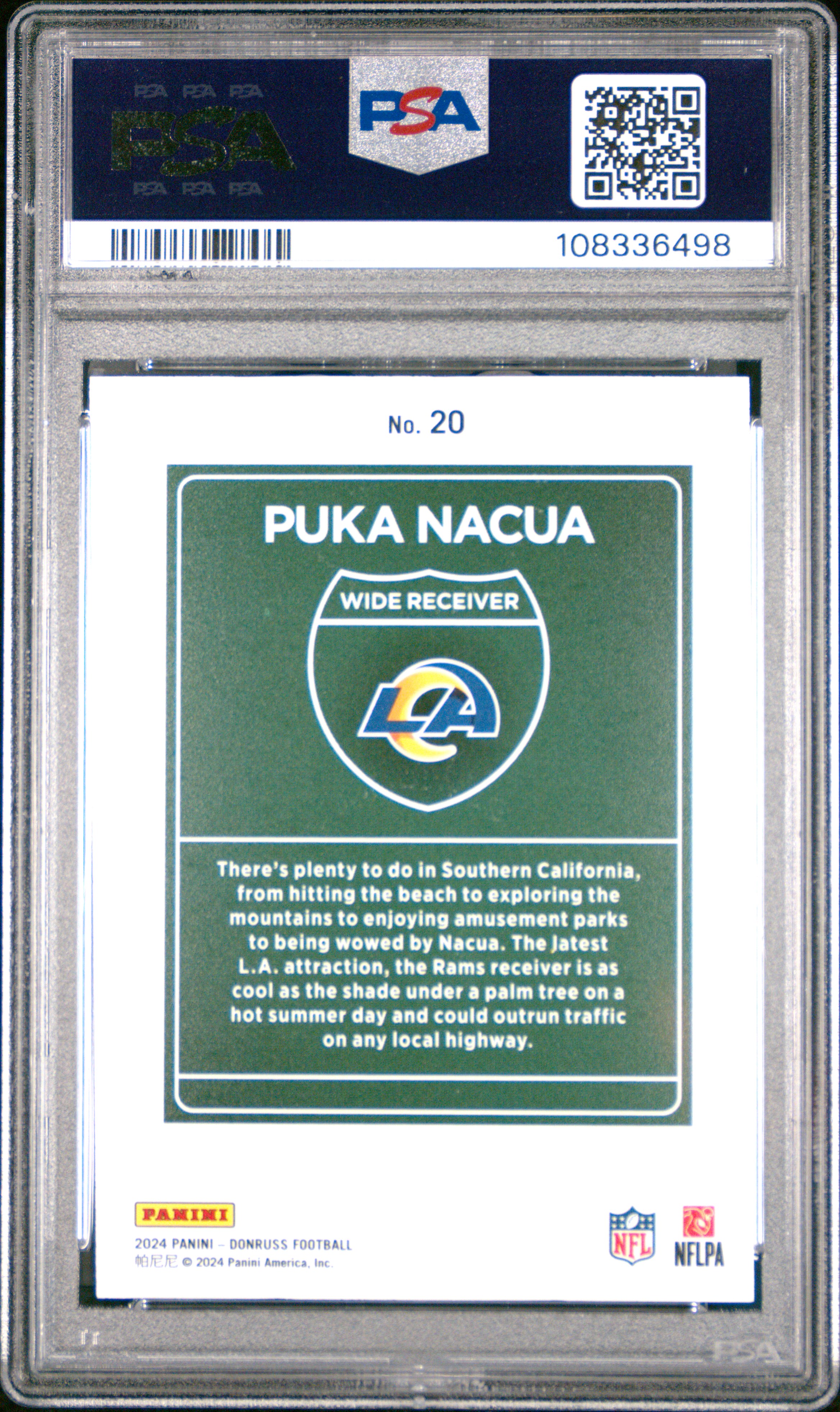Puka Nacua 2024 Panini Donruss back