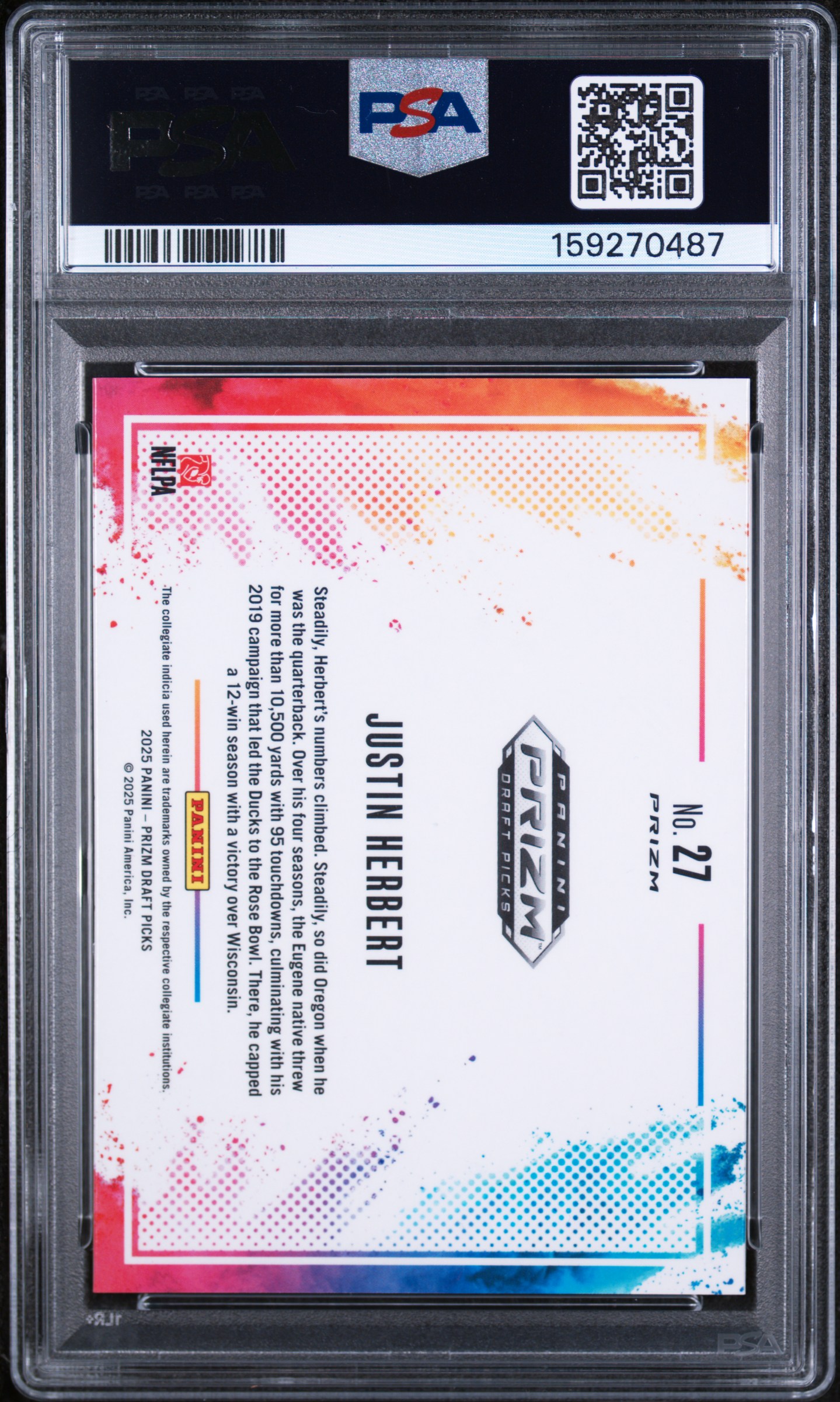 Justin Herbert 2025 Panini Prizm Draft Picks back
