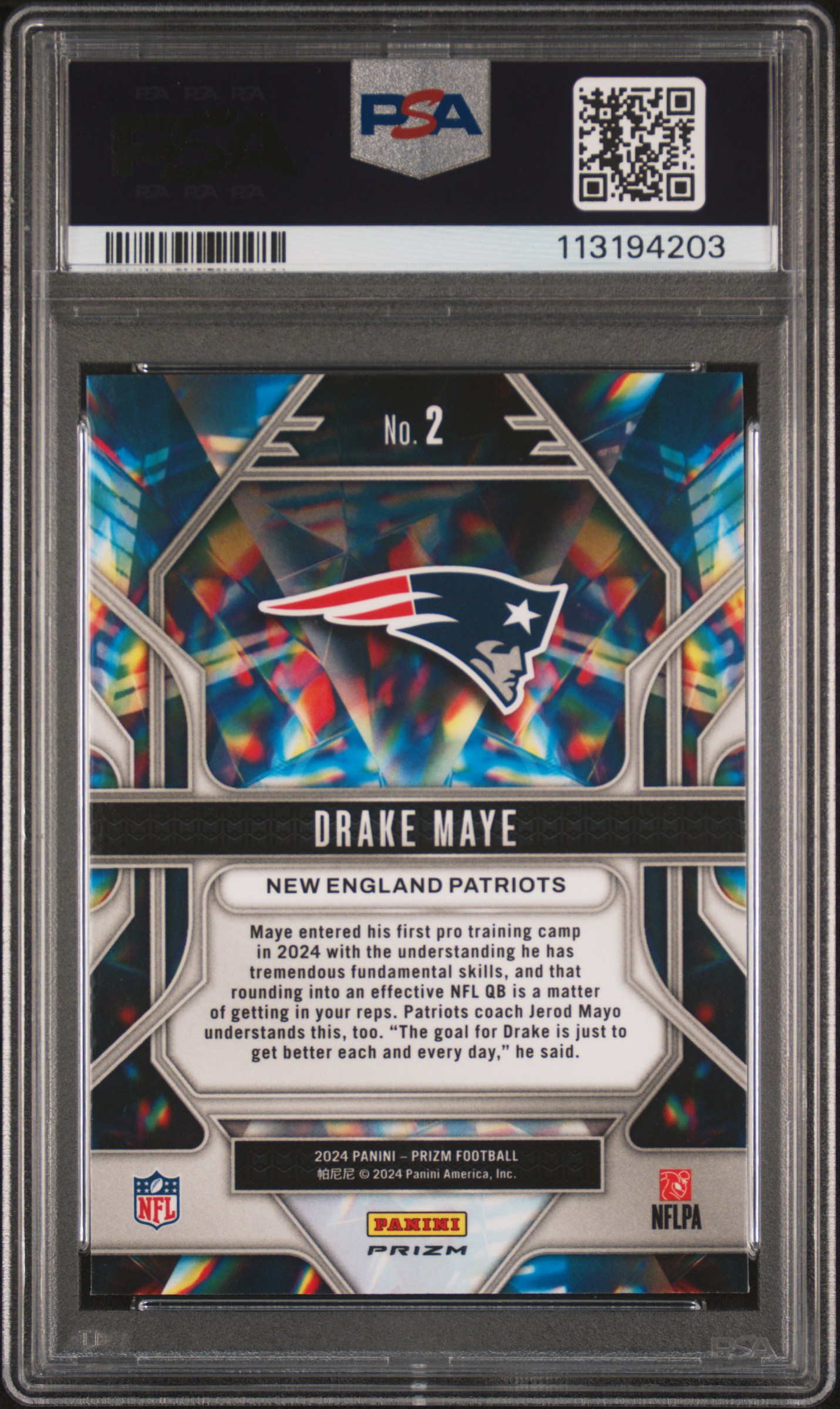 Drake Maye 2024 Panini Prizm back