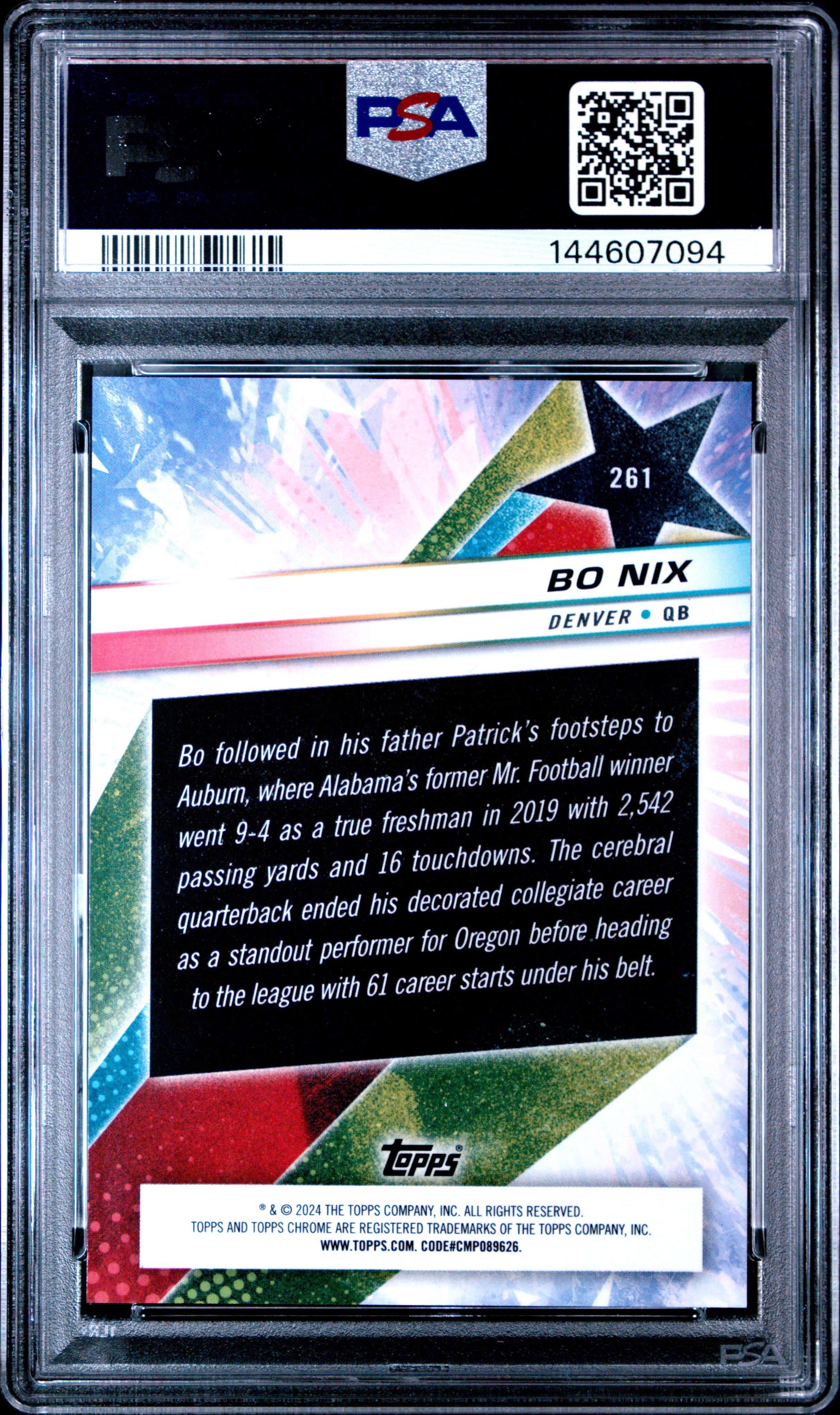 Bo Nix 2024 Topps Cosmic Chrome back