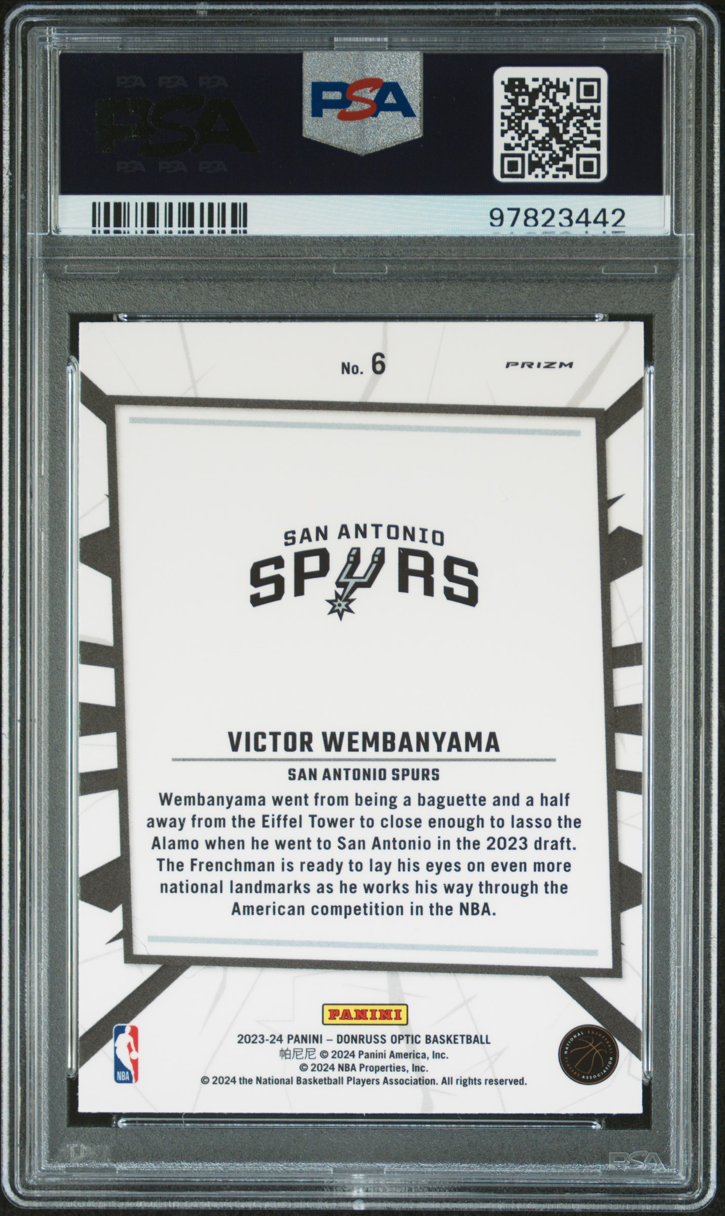 Victor Wembanyama 2023 Panini Donruss Optic back