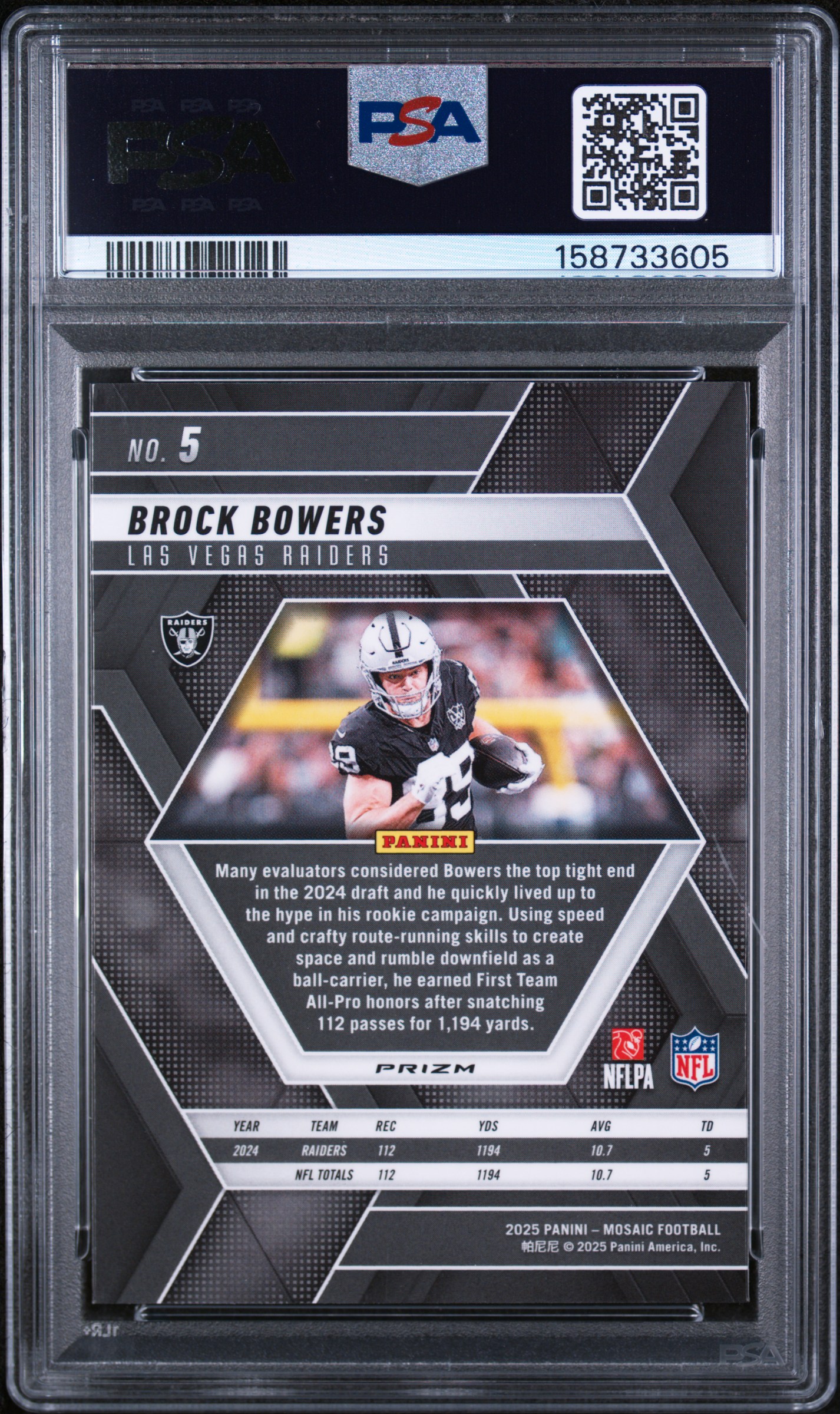 Brock Bowers 2025 Panini Mosaic back