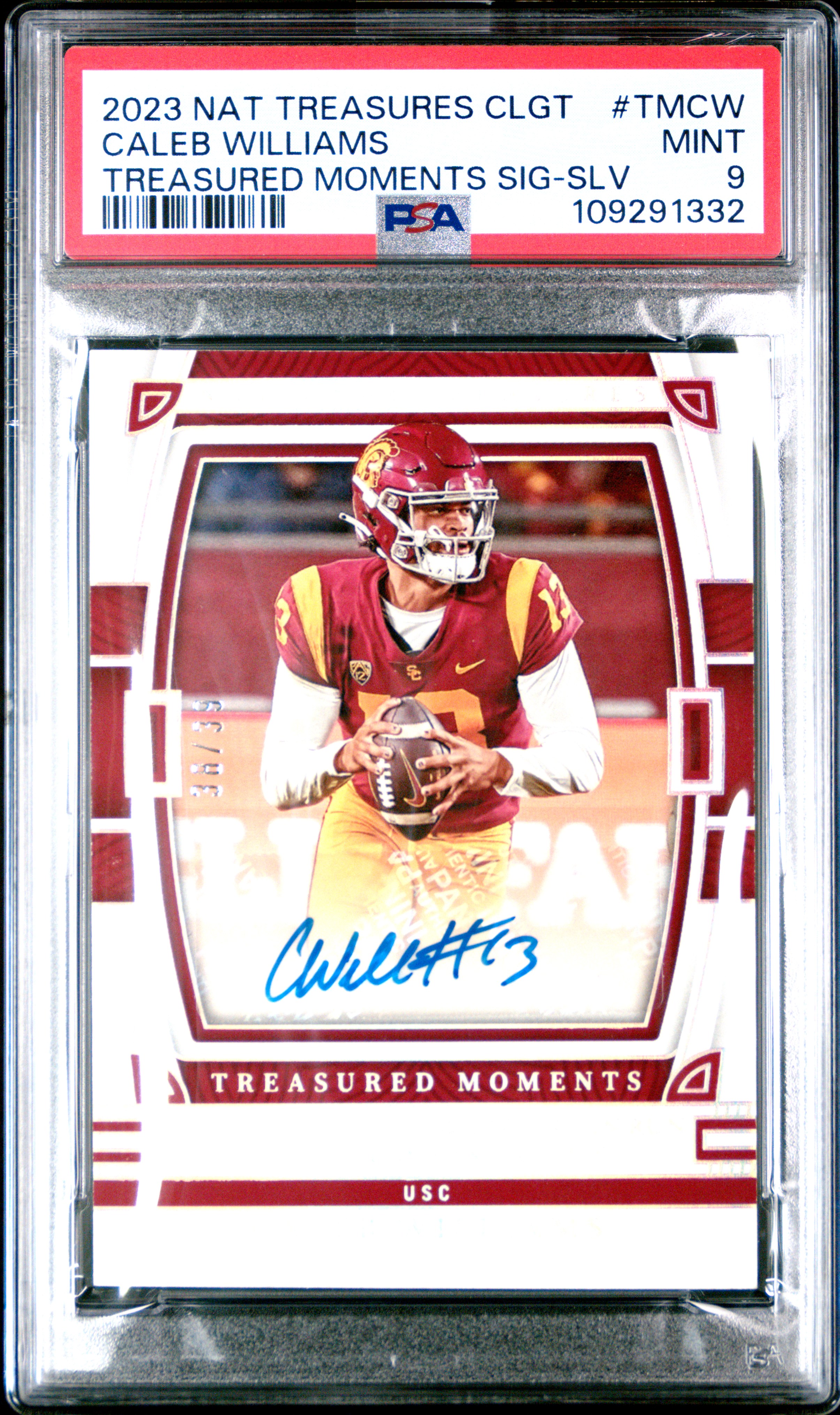 Caleb Williams 2023 Panini National Treasures Collegiate Treasured Moments Signatures front