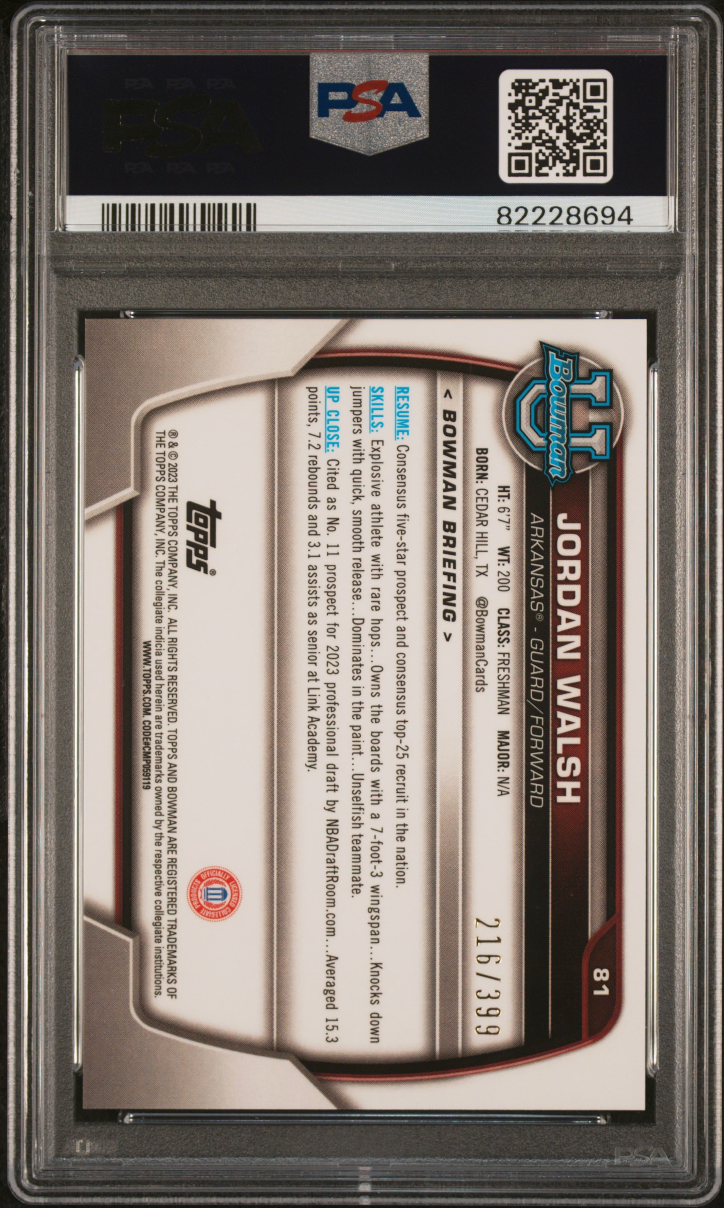 Jordan Walsh 2022 Bowman University Chrome back