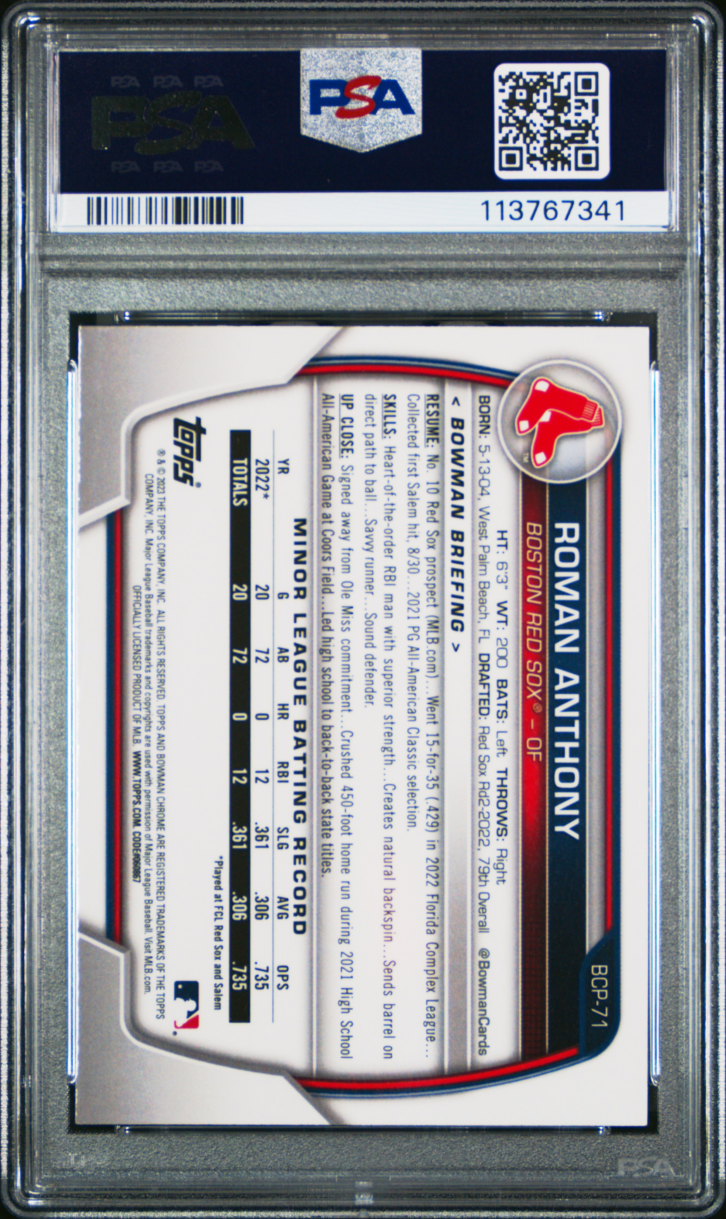 Roman Anthony 2023 Bowman Chrome Mega Box back
