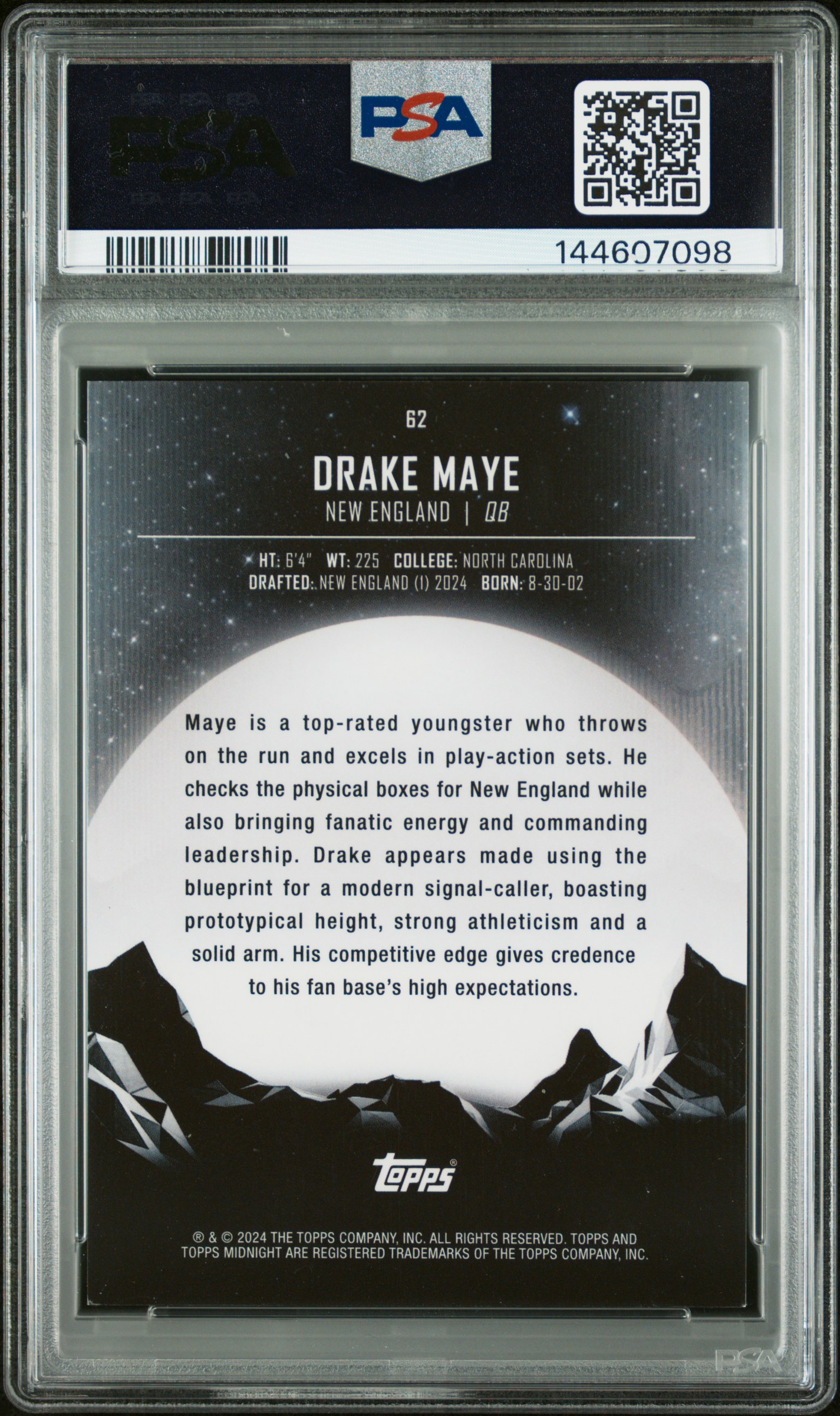 Drake Maye 2024 Topps Midnight back