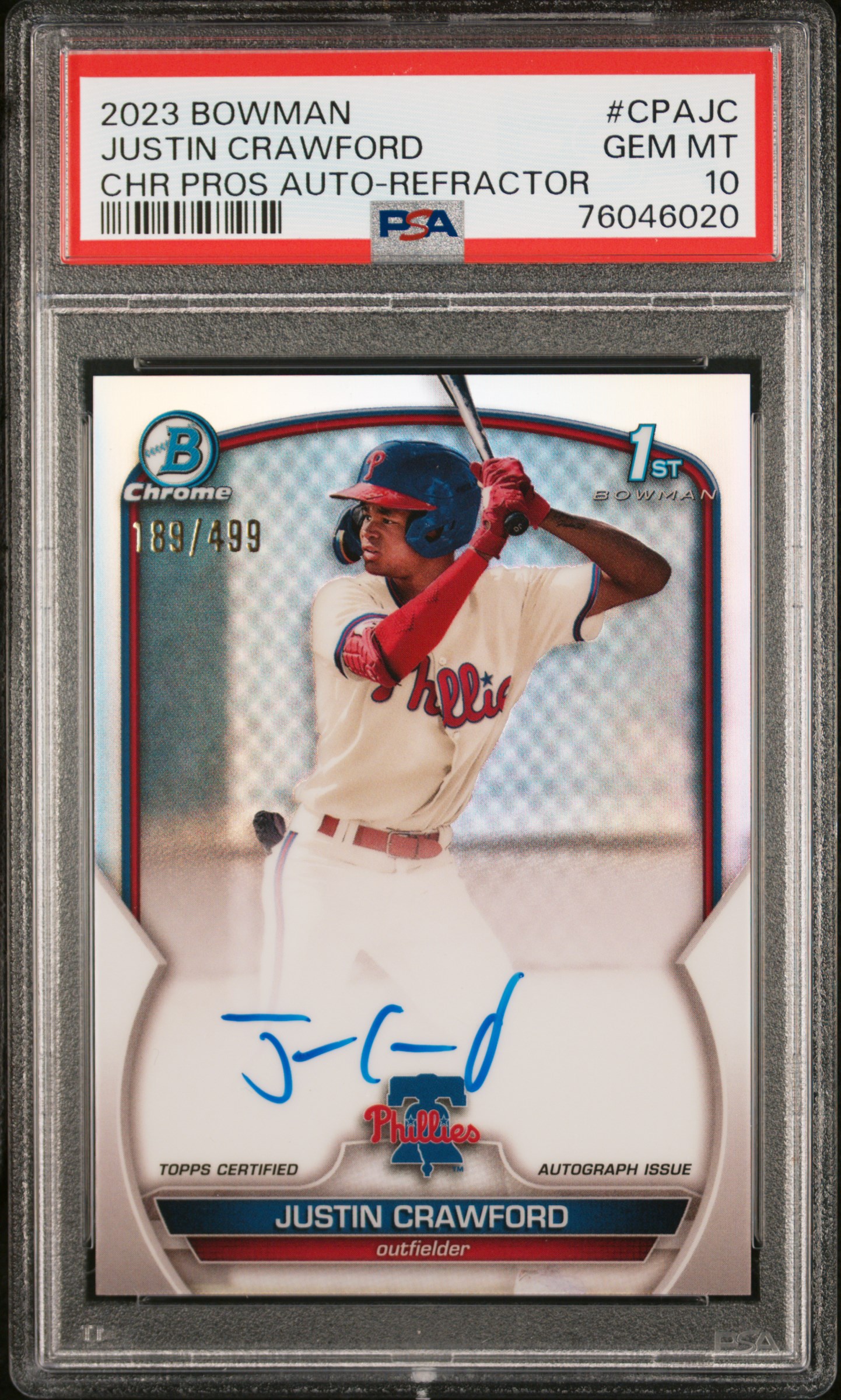 Justin Crawford 2023 Bowman Chrome Prospect Autographs front
