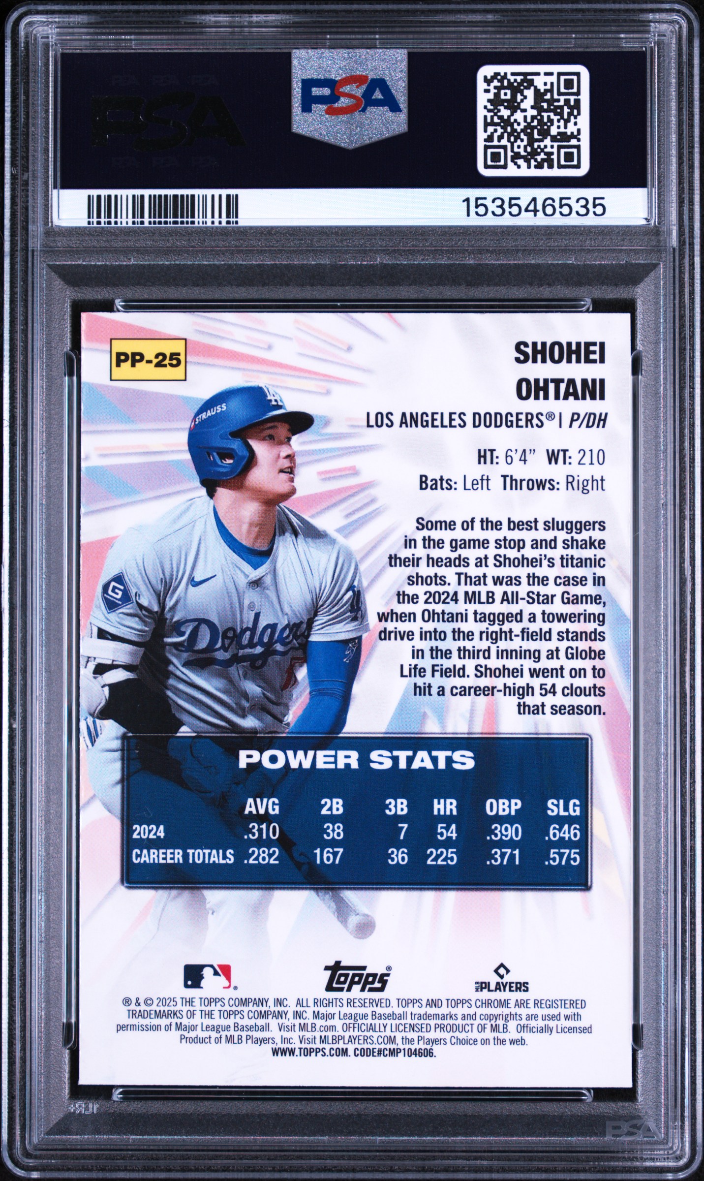 Shohei Ohtani 2025 Topps Chrome back