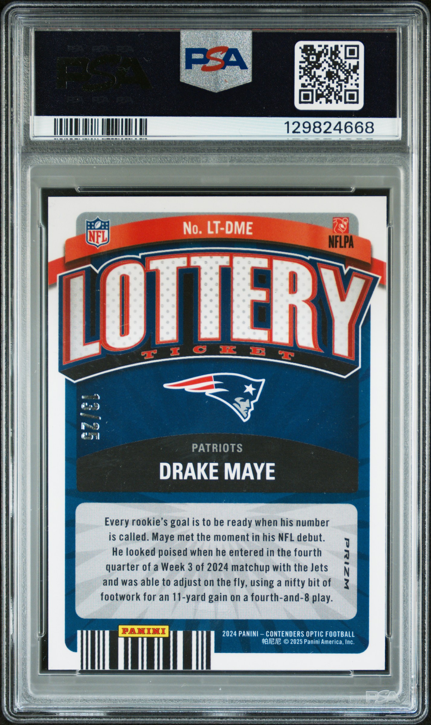 Drake Maye 2024 Panini Contenders Optic back