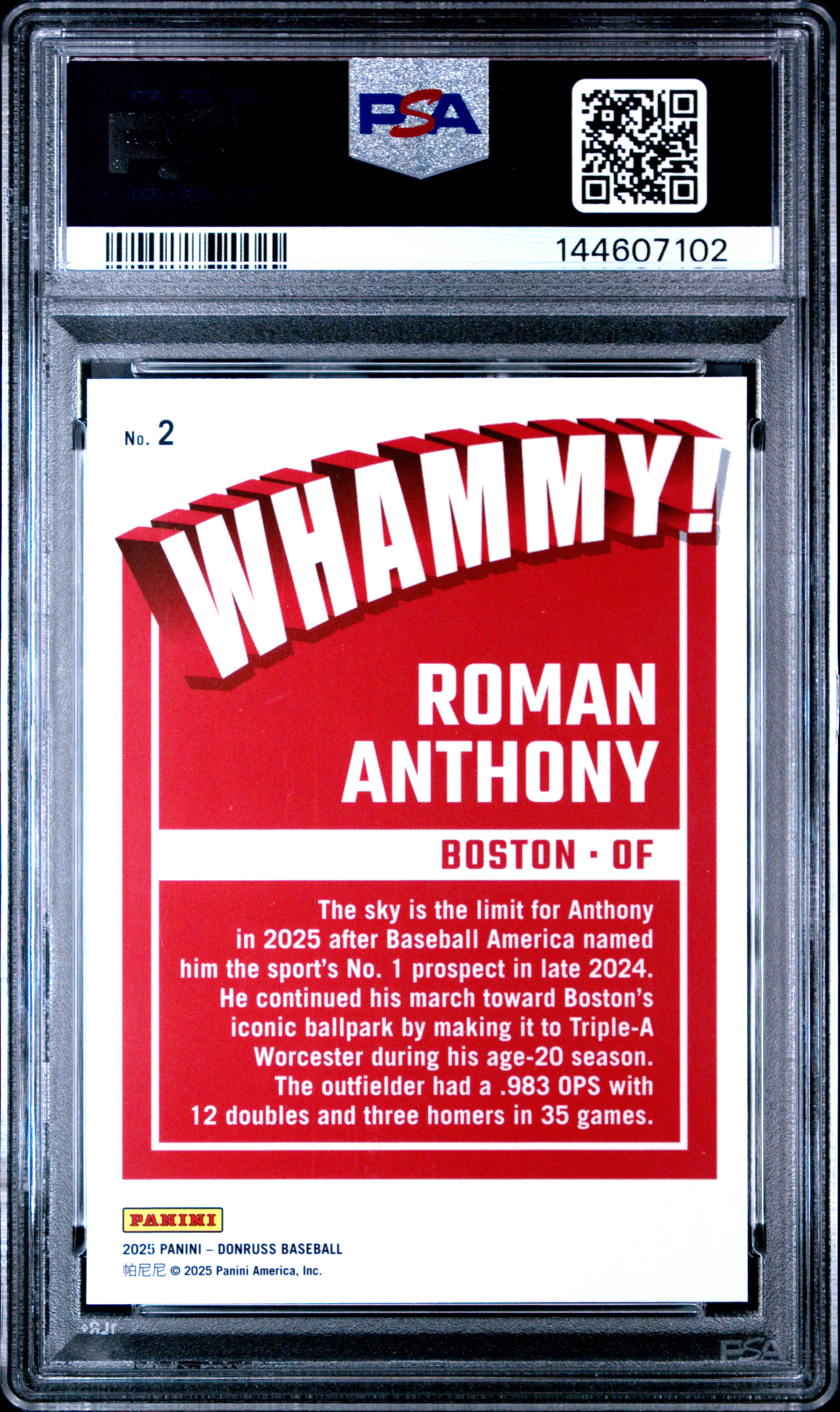 Roman Anthony 2025 Panini Donruss Optic back