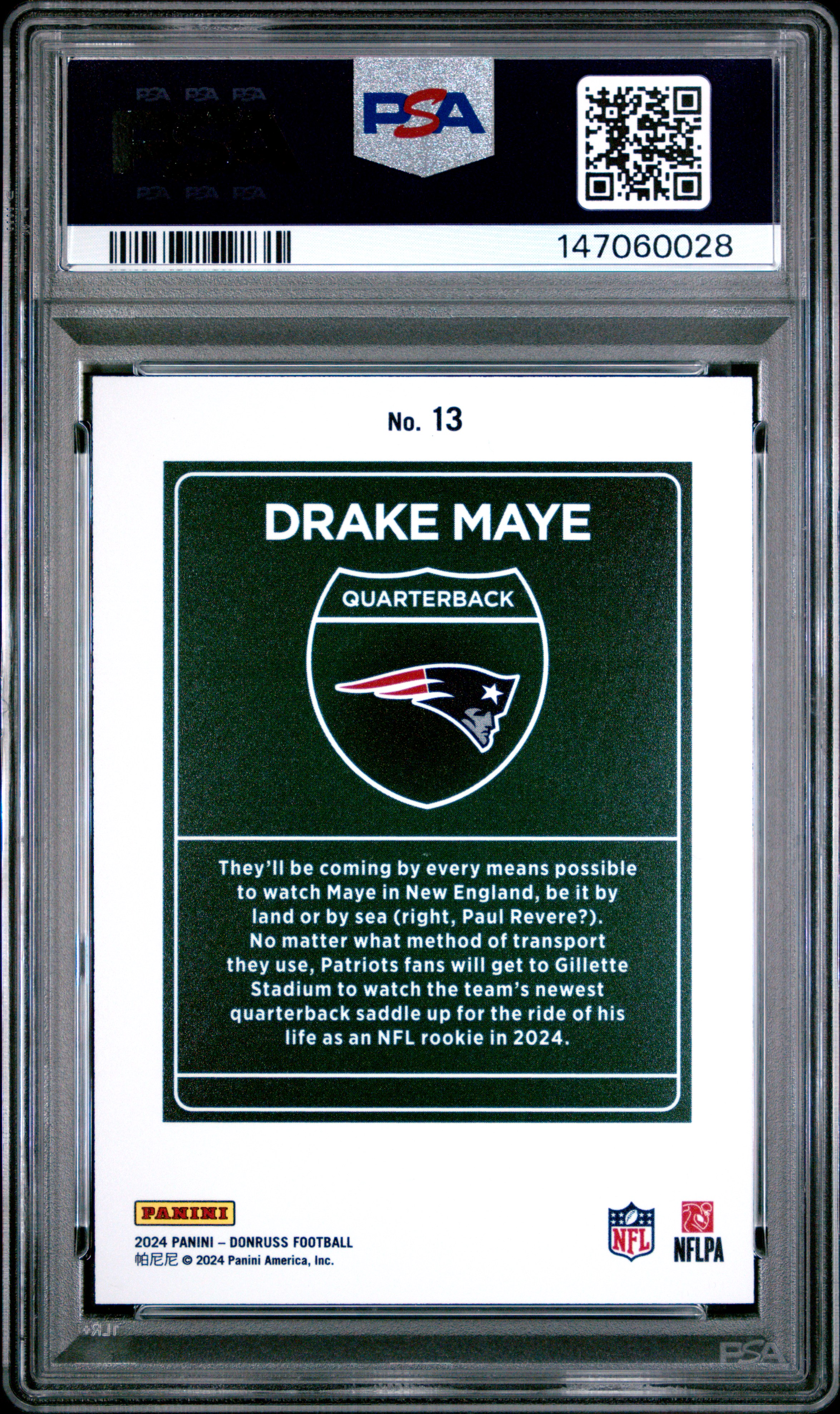 Drake Maye 2024 Panini Donruss back