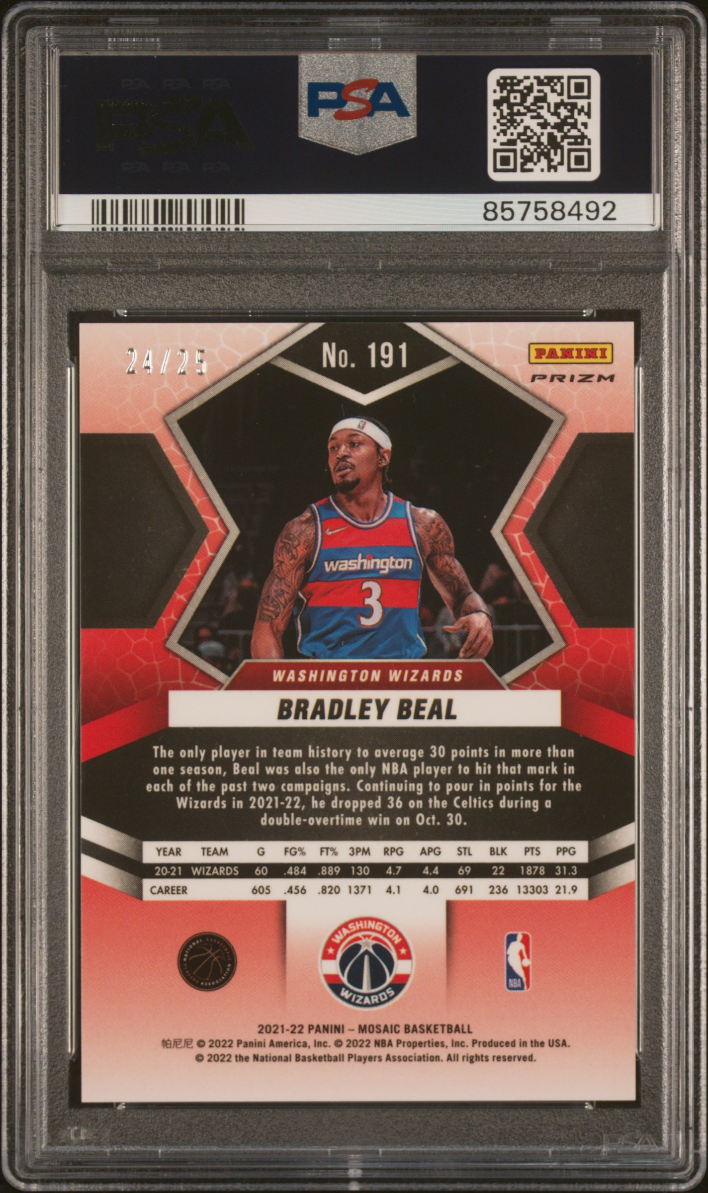 Bradley Beal 2021 Panini Mosaic back