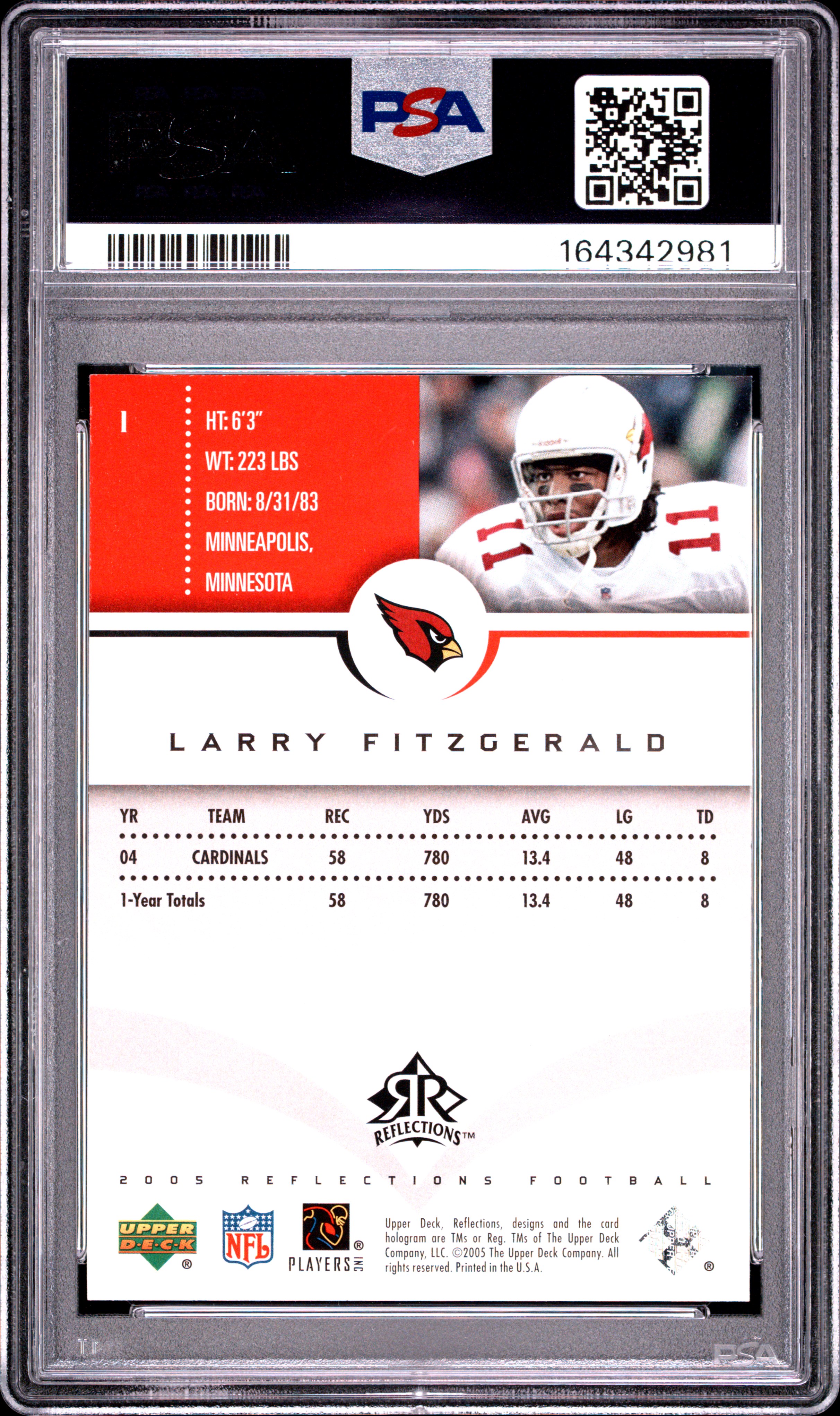 Larry Fitzgerald 2005 Upper Deck Reflections back