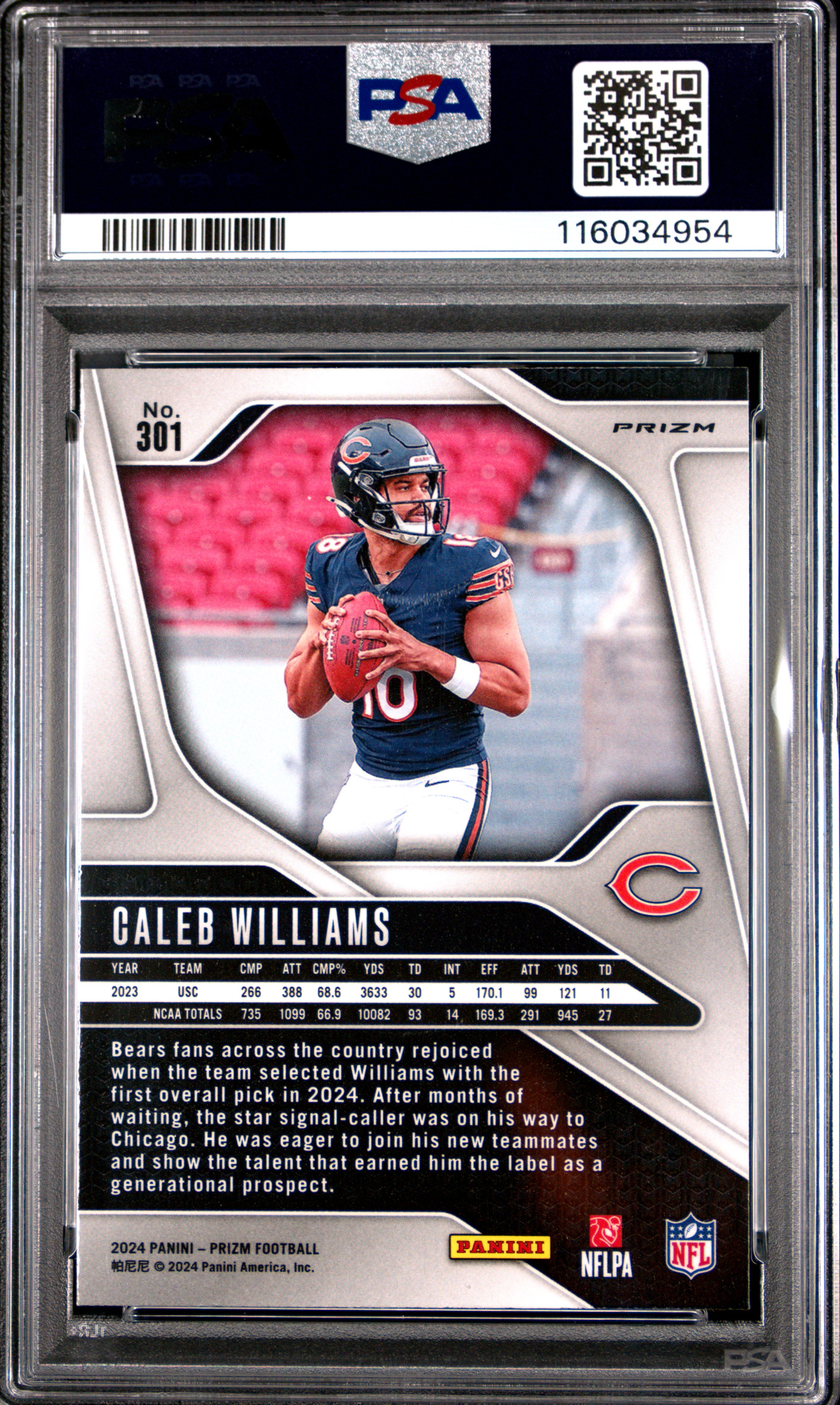 Caleb Williams 2024 Prizm back