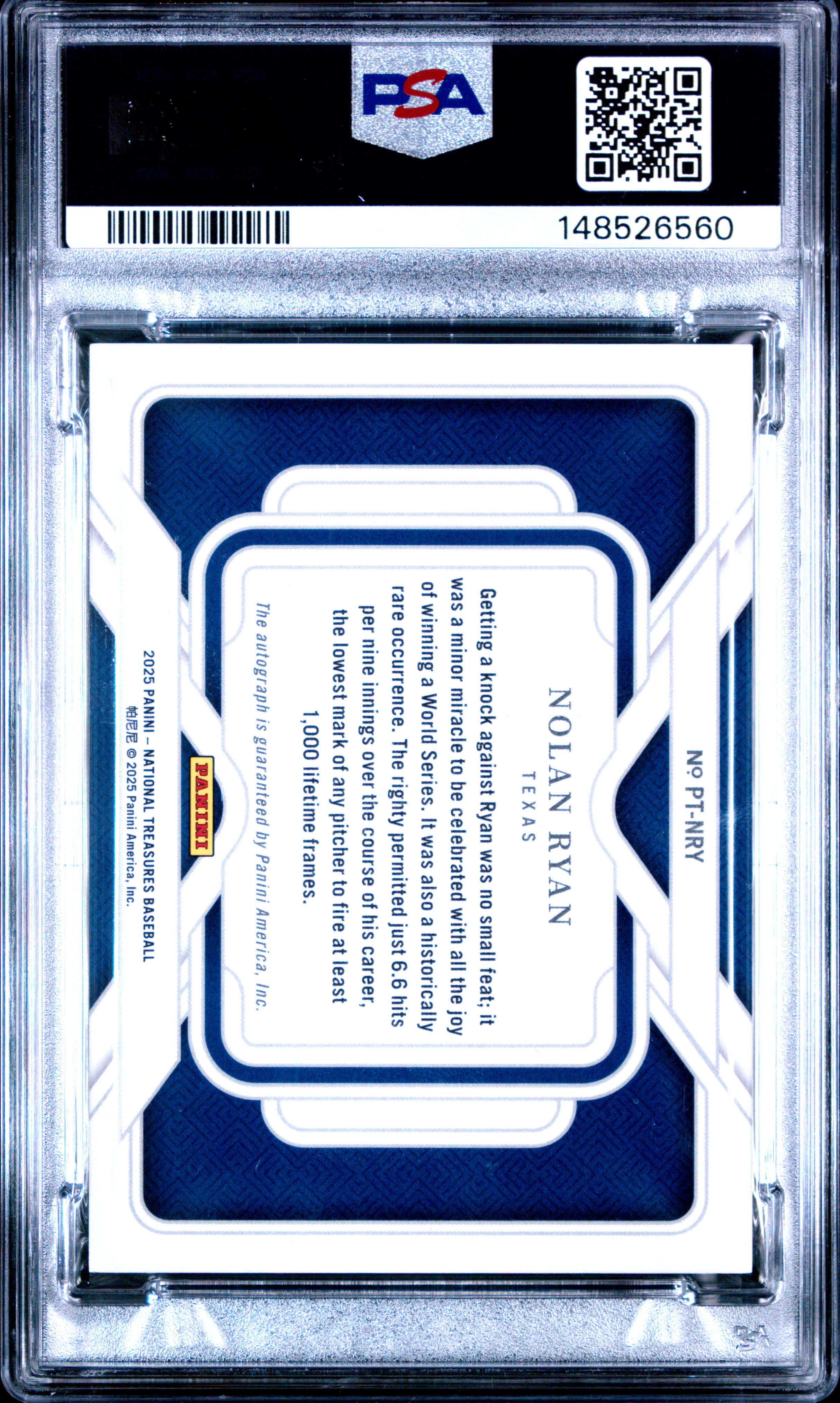 Nolan Ryan 2025 Panini National Treasures back