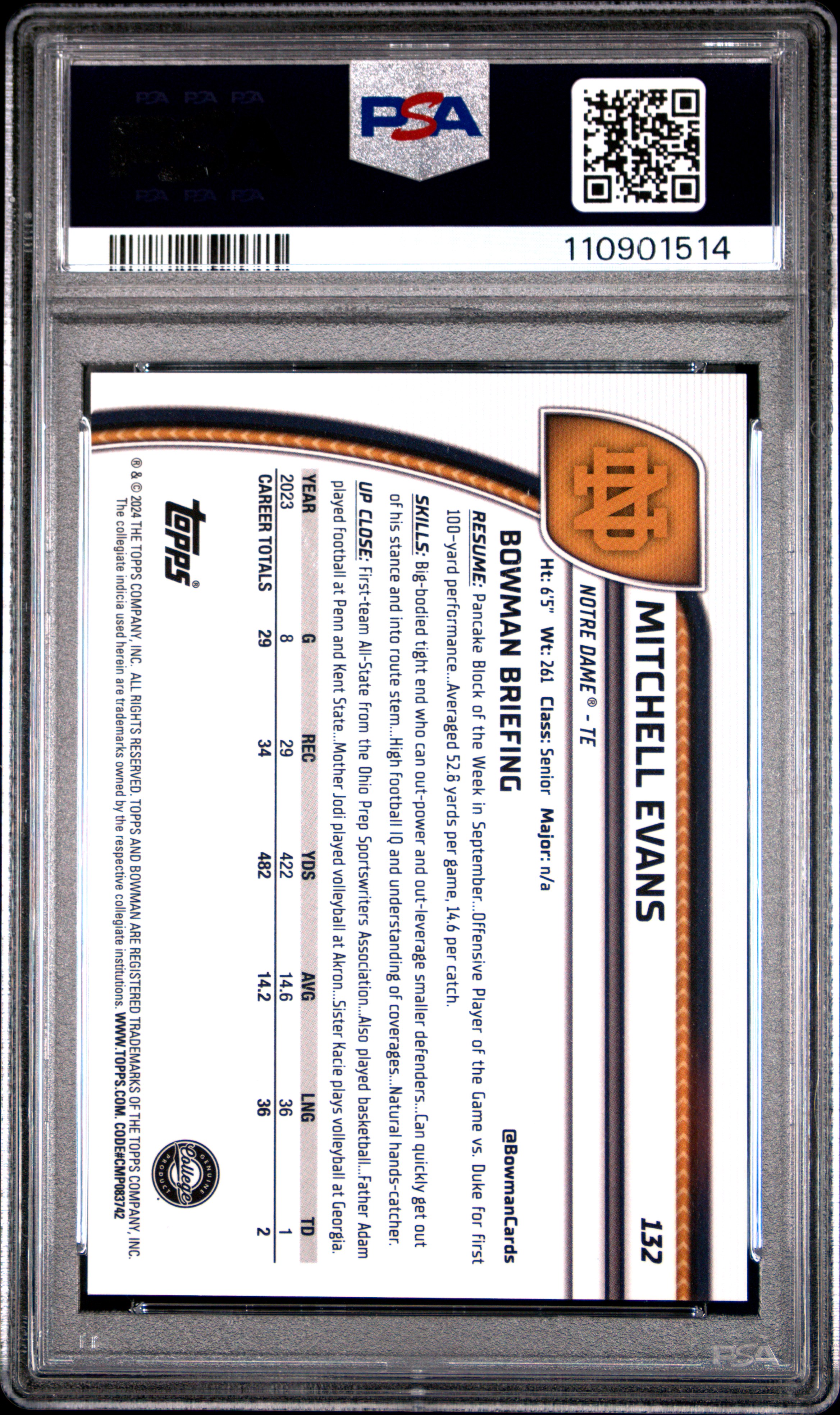 Mitchell Evans 2024 Bowman U Chrome back