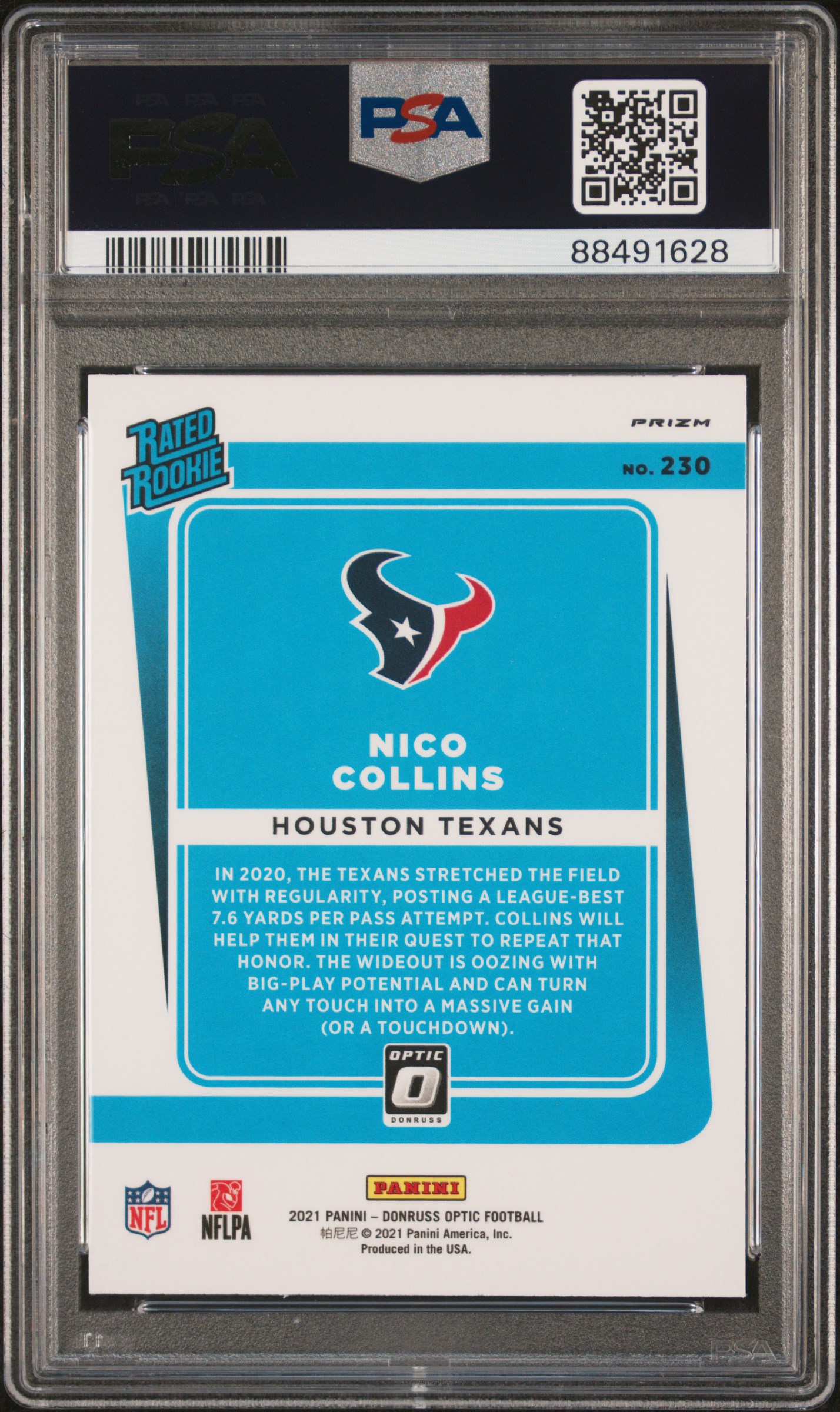 Nico Collins 2021 Donruss Optic back