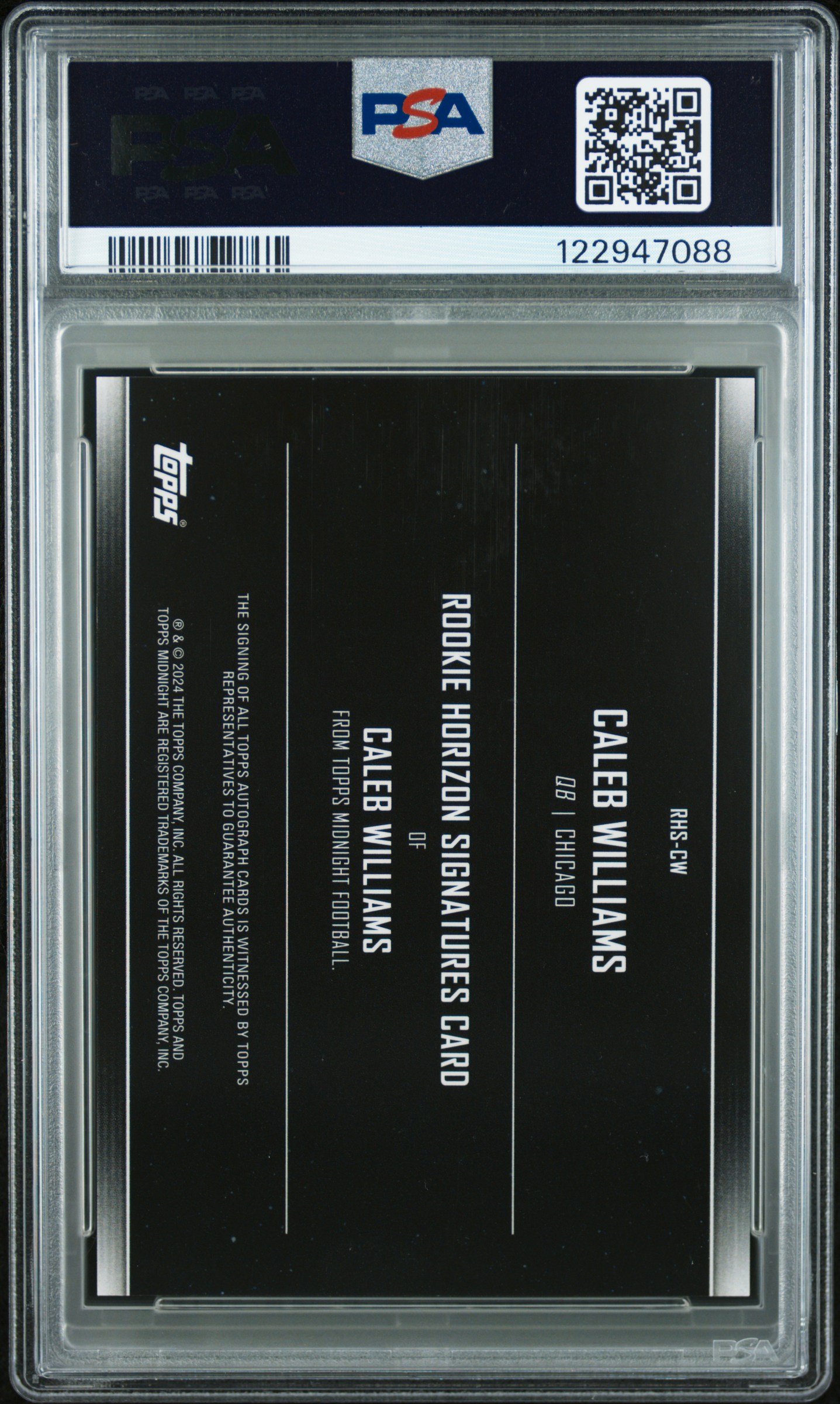 Caleb Williams 2024 Topps Midnight Rookie Horizon Signatures back