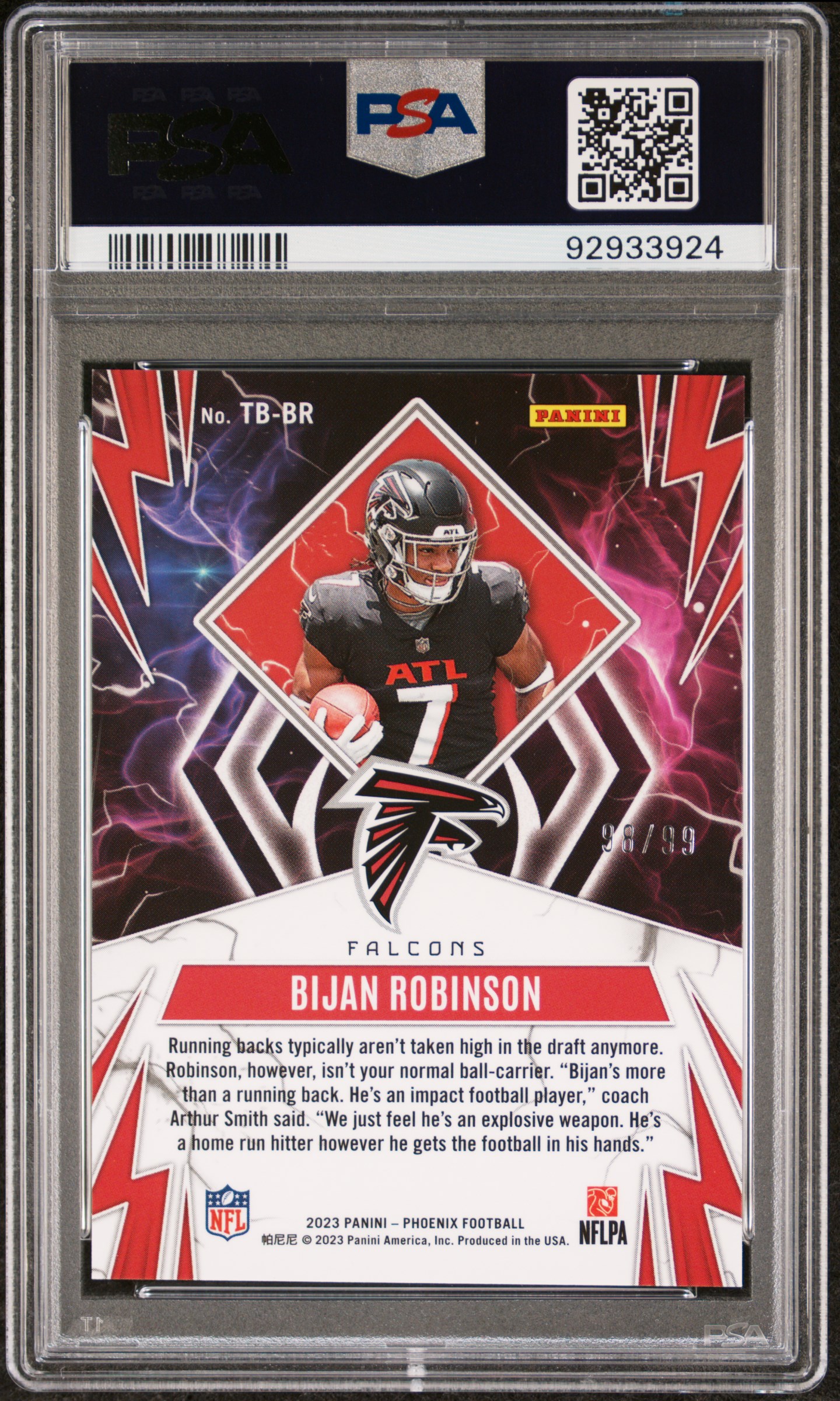 Bijan Robinson 2023 Panini Phoenix back