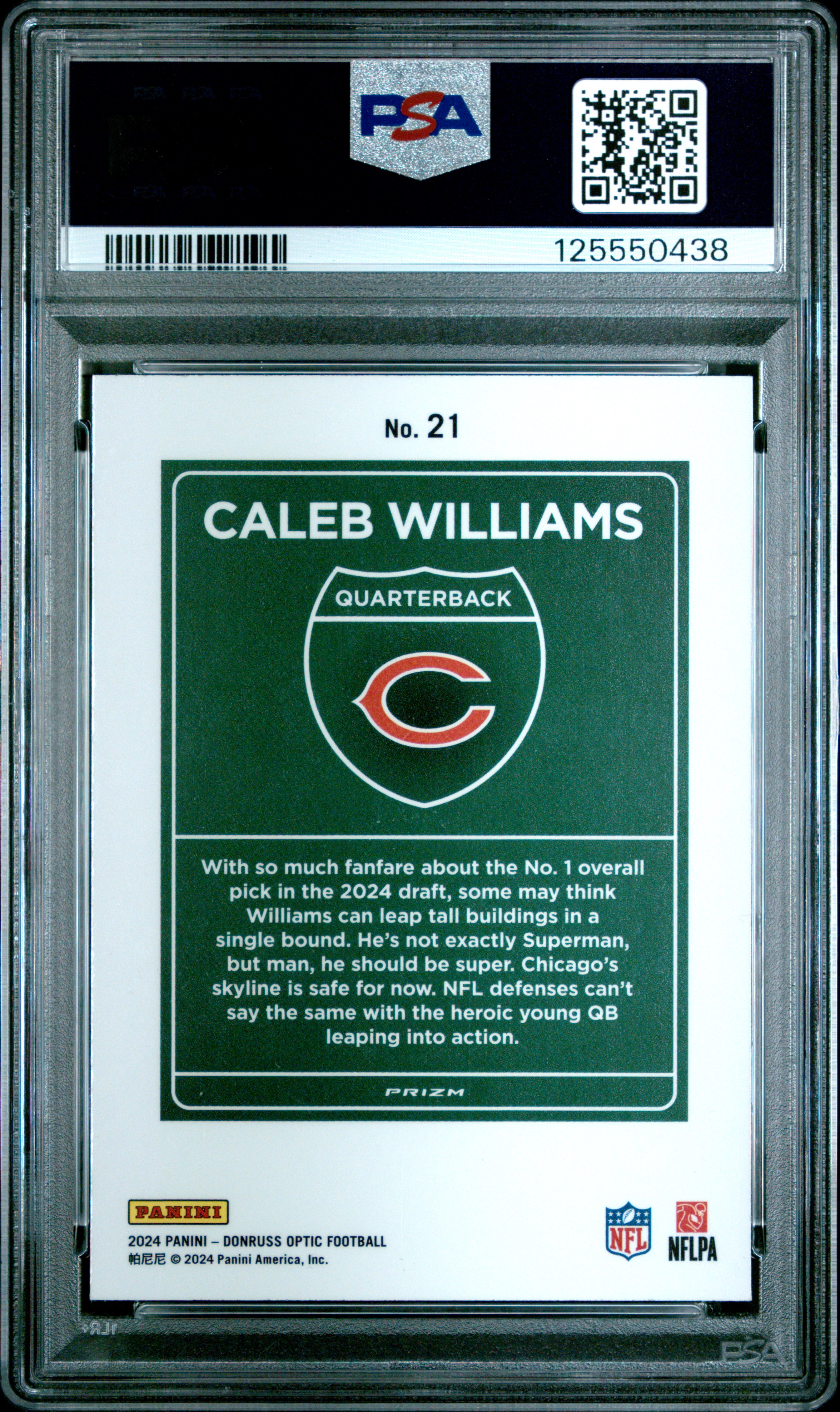 Caleb Williams 2024 Panini Donruss Optic Downtown! back