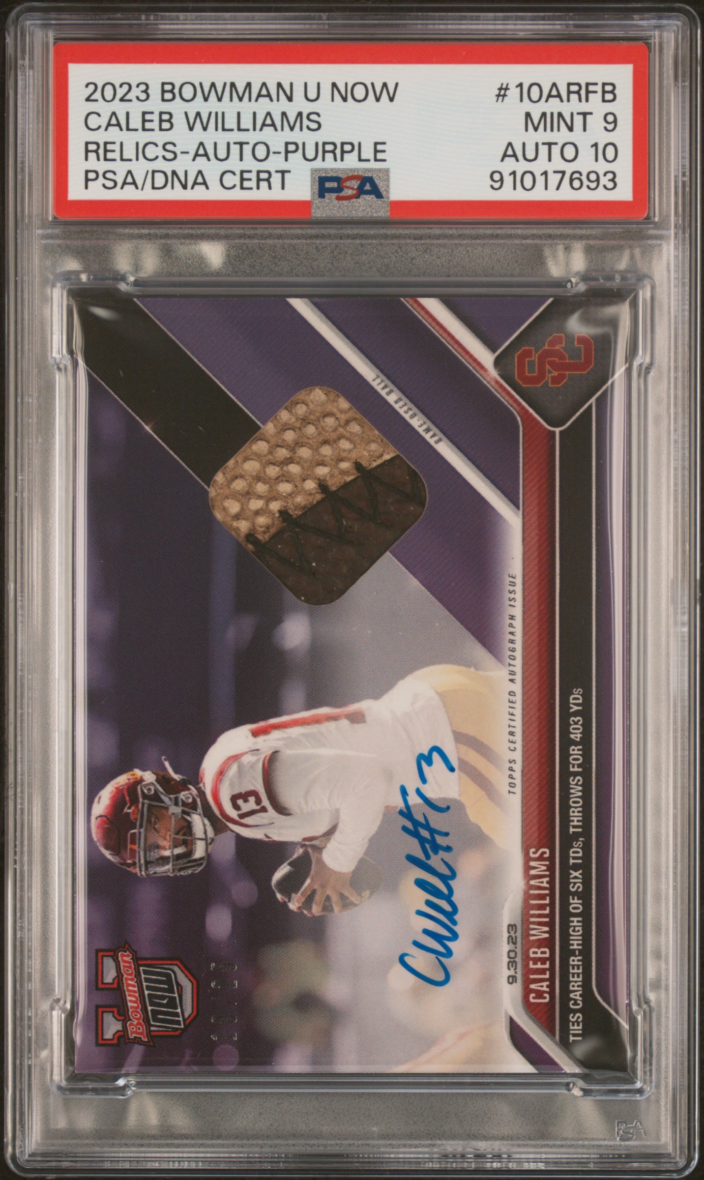 Caleb Williams 2023 Bowman U Now Relics front